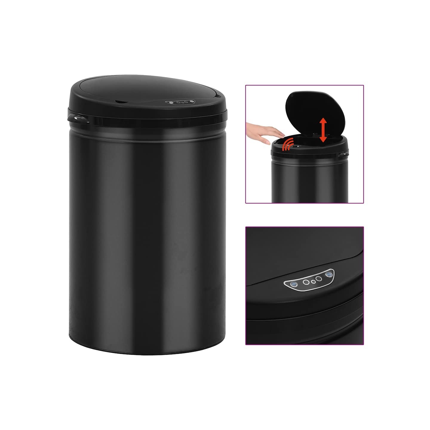 Poubelle à capteur automatique 30 L Acier au carbone Noir