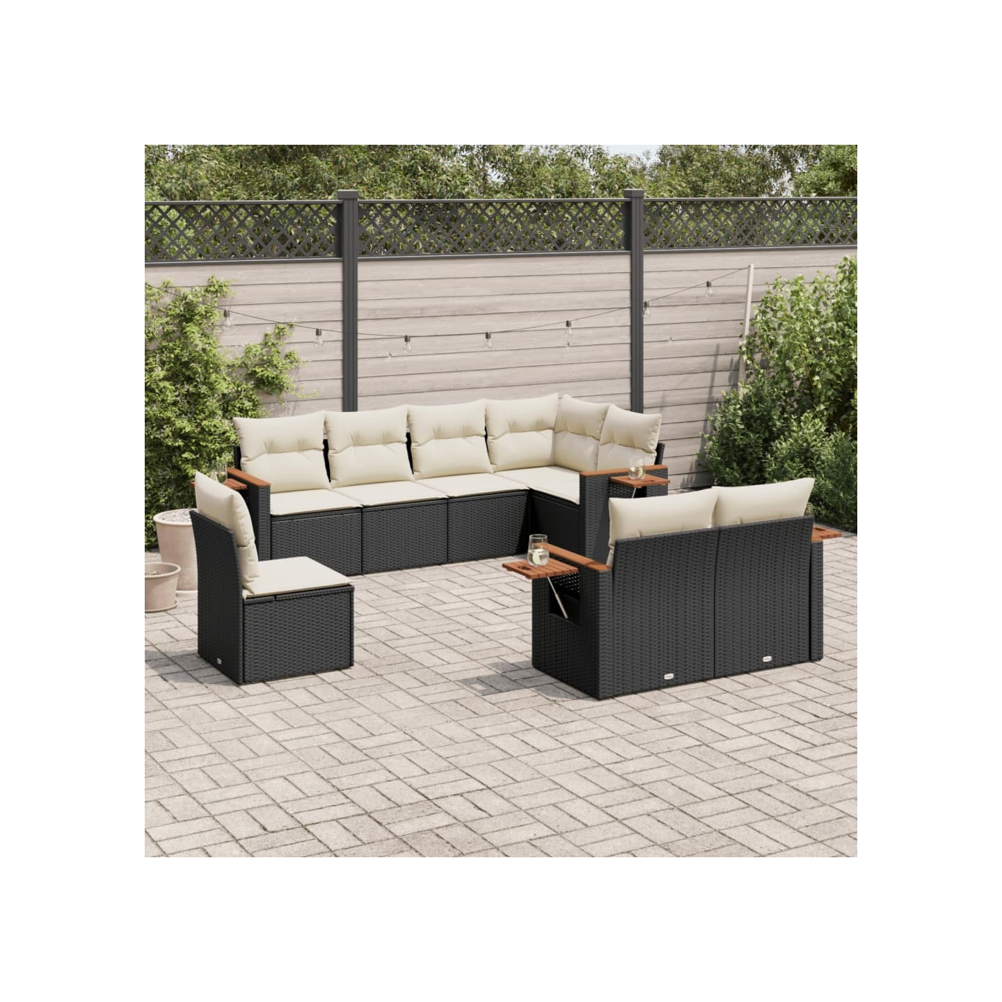 Salon de jardin 8 pcs avec coussins noir résine tressée