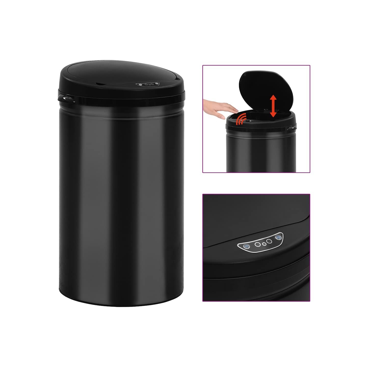 Poubelle à capteur automatique 40 L Acier au carbone Noir