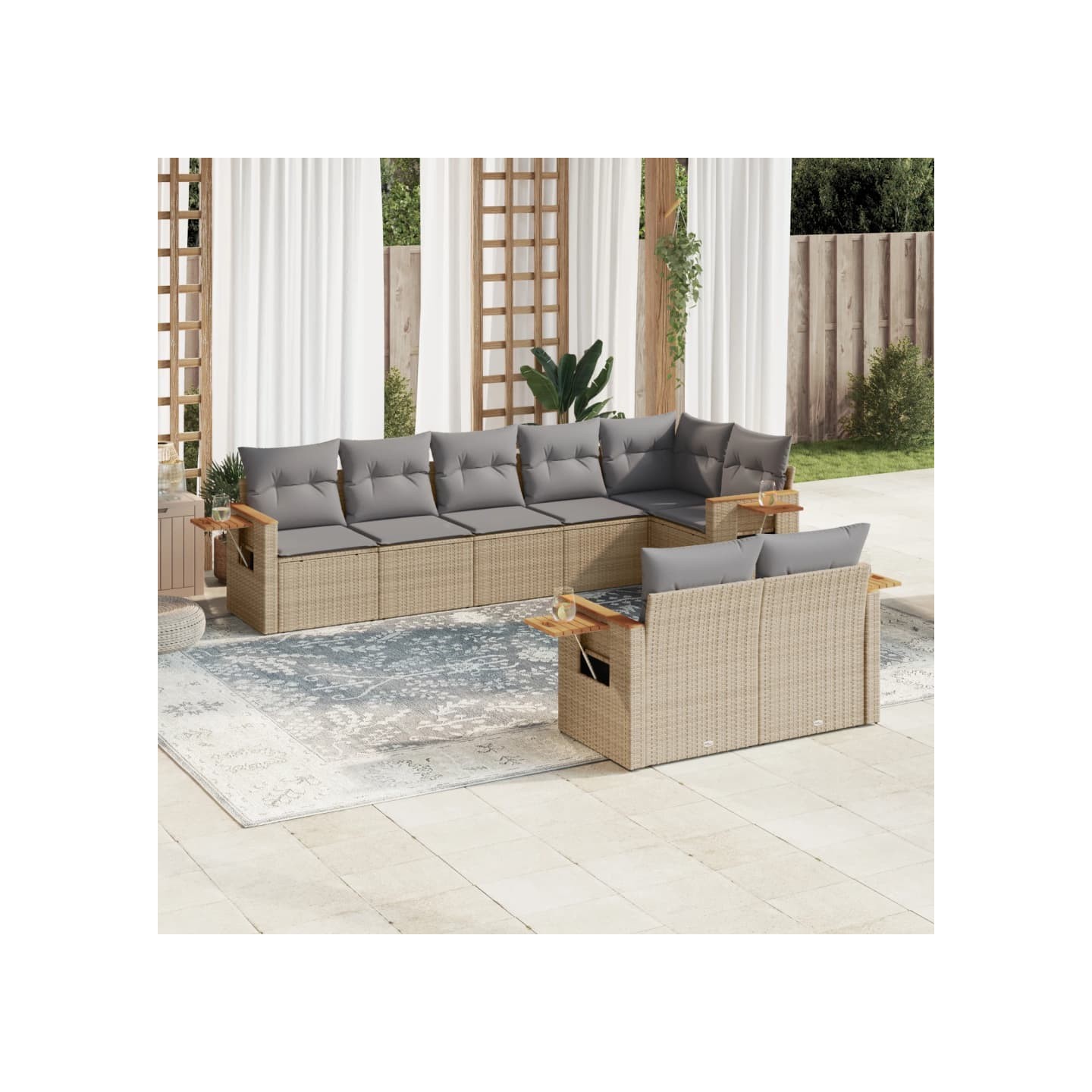 Salon de jardin avec coussins 8 pcs beige résine tressée