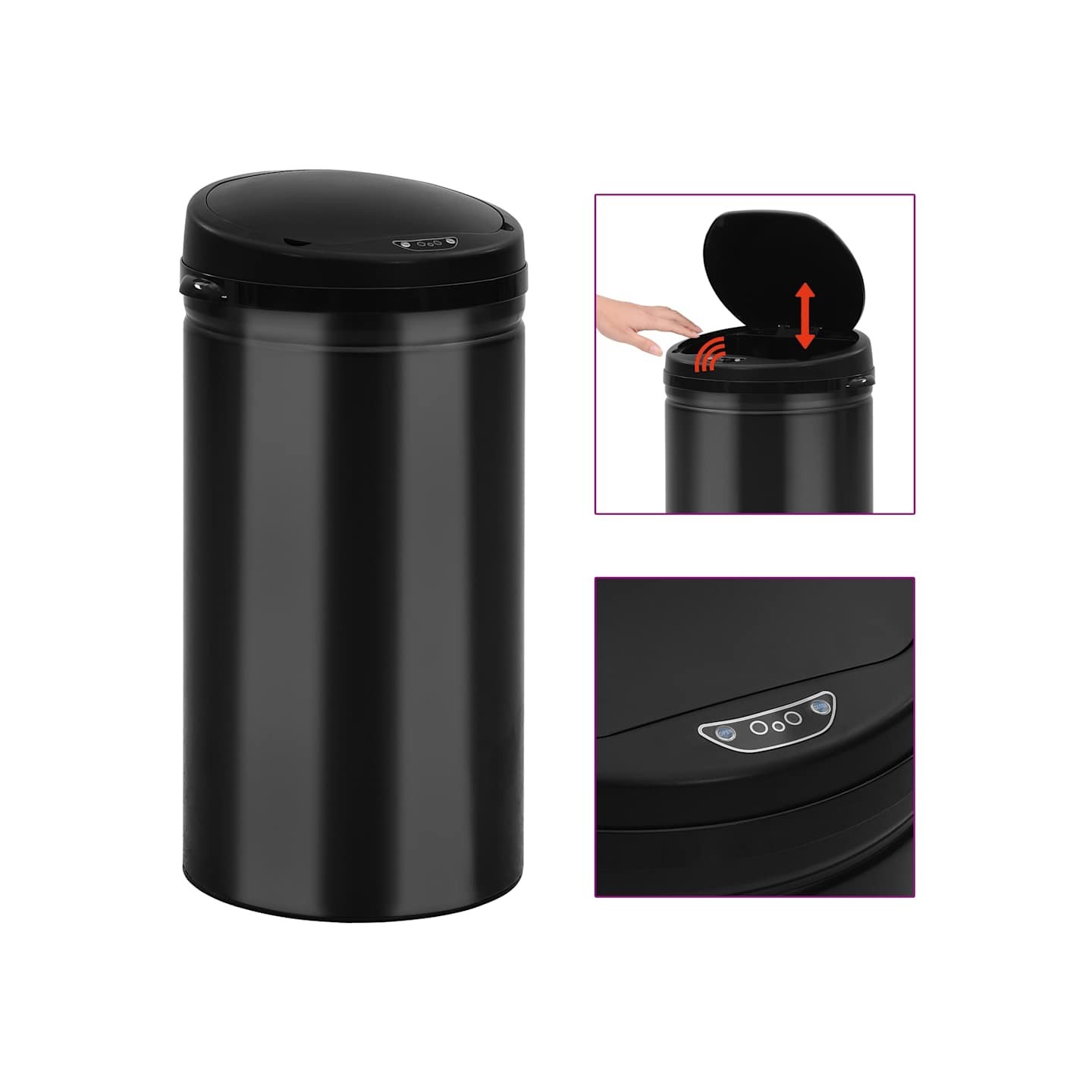 Poubelle à capteur automatique 50 L Acier au carbone Noir