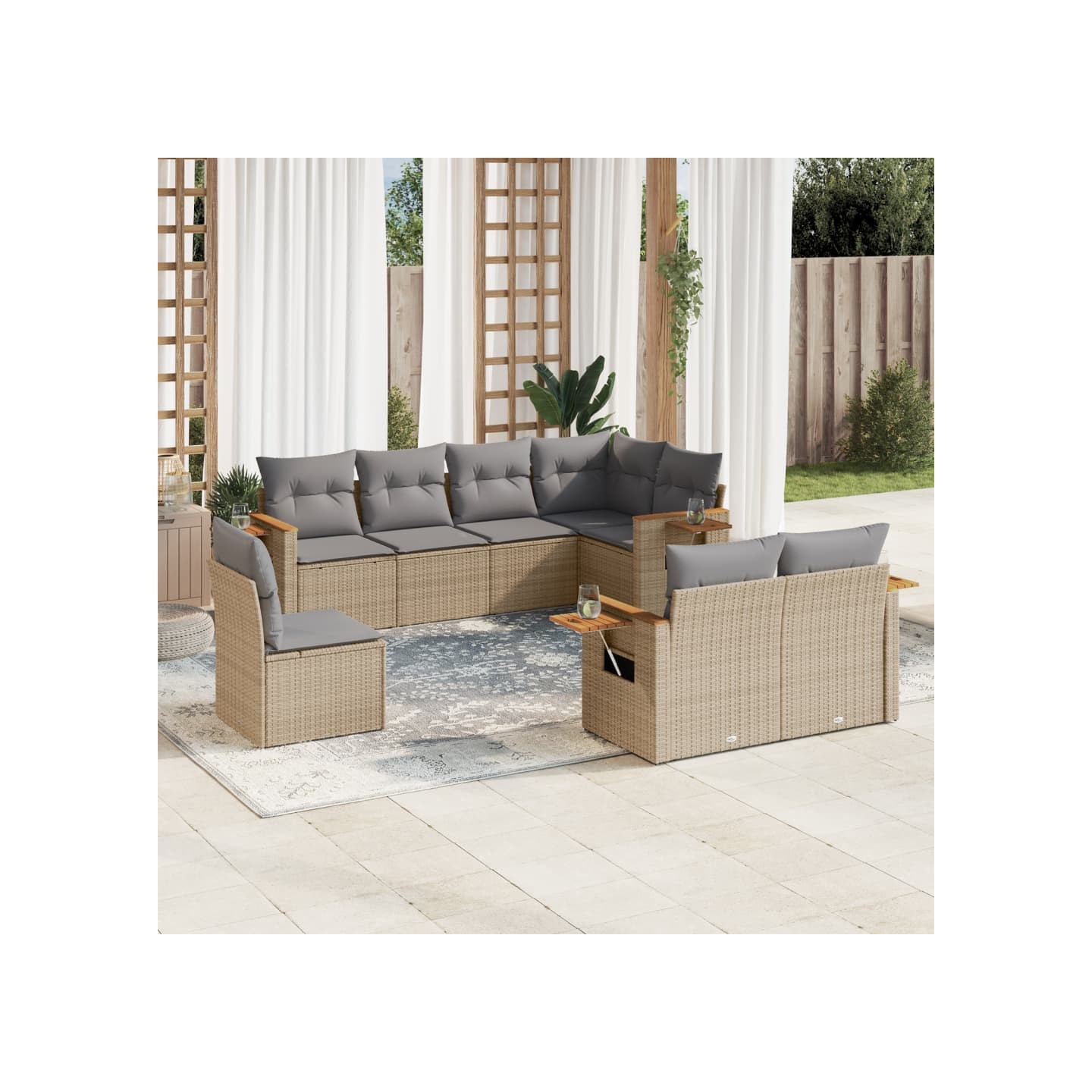 Salon de jardin avec coussins 8 pcs beige résine tressée