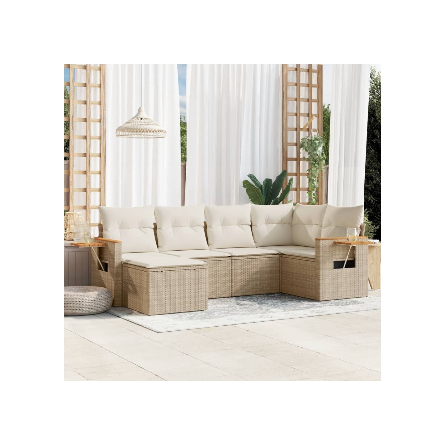 Salon de jardin avec coussins 6 pcs beige résine tressée