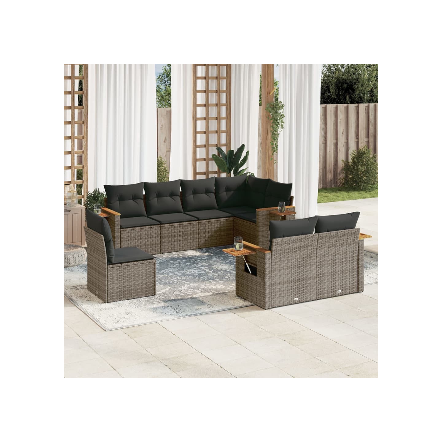 Salon de jardin 8 pcs avec coussins gris résine tressée