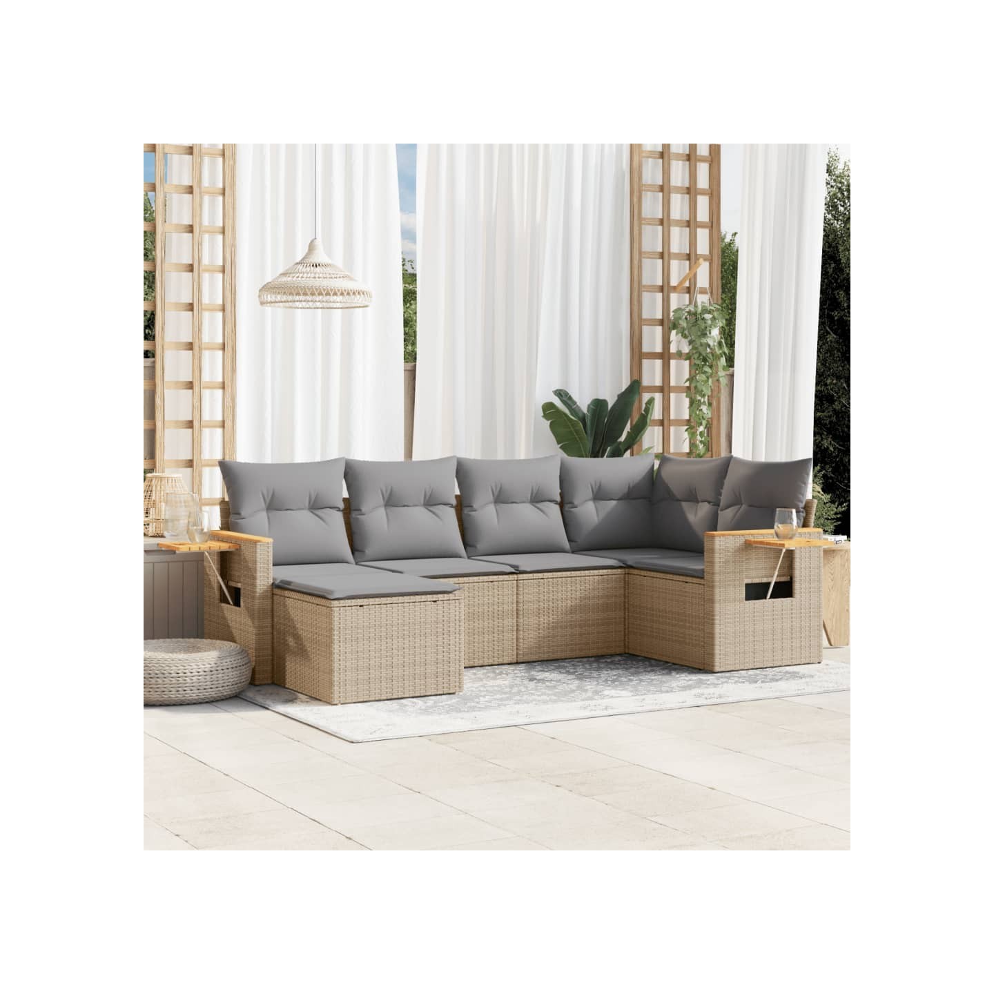 Salon de jardin avec coussins 6 pcs beige résine tressée