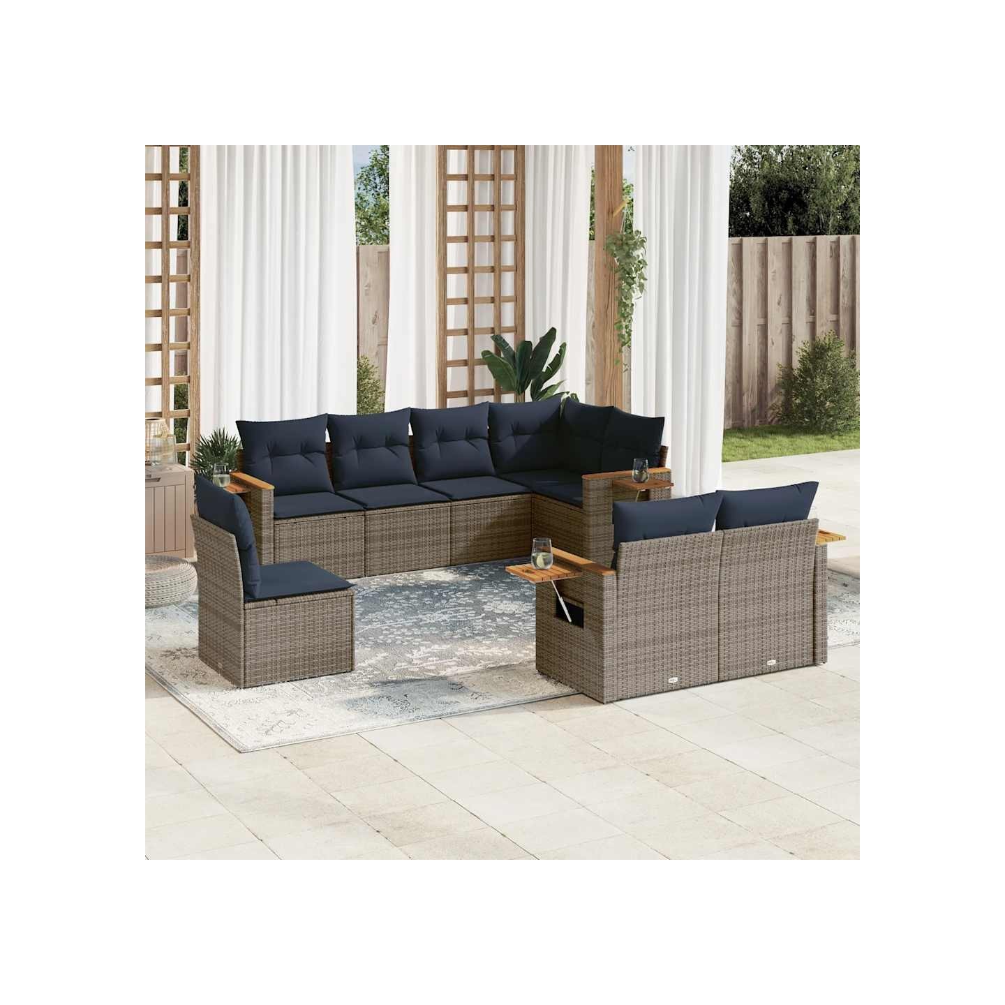 Salon de jardin 8 pcs avec coussins gris résine tressée