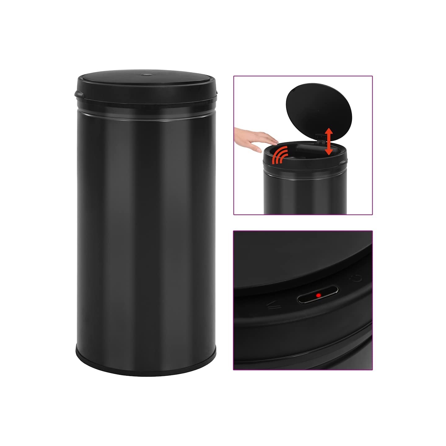 Poubelle à capteur automatique 70 L Acier au carbone Noir