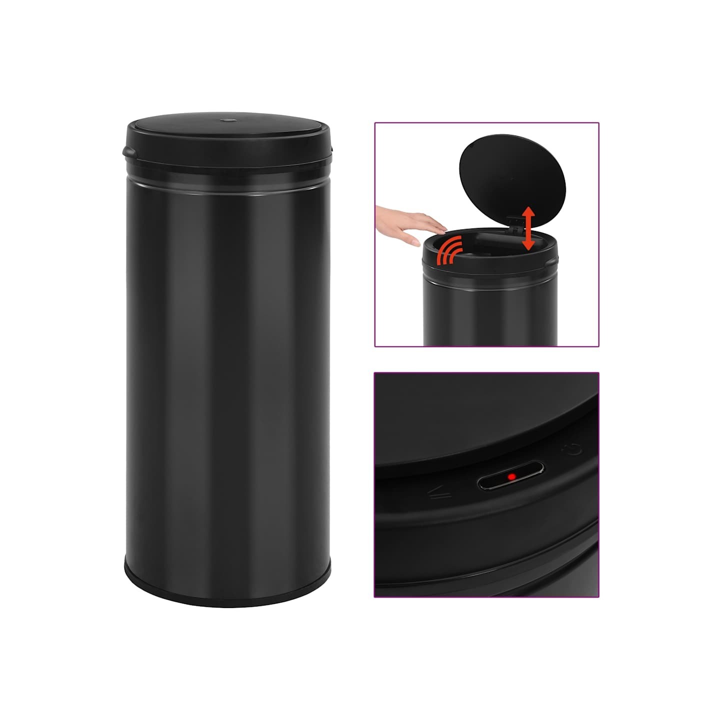 Poubelle à capteur automatique 80 L Acier au carbone Noir