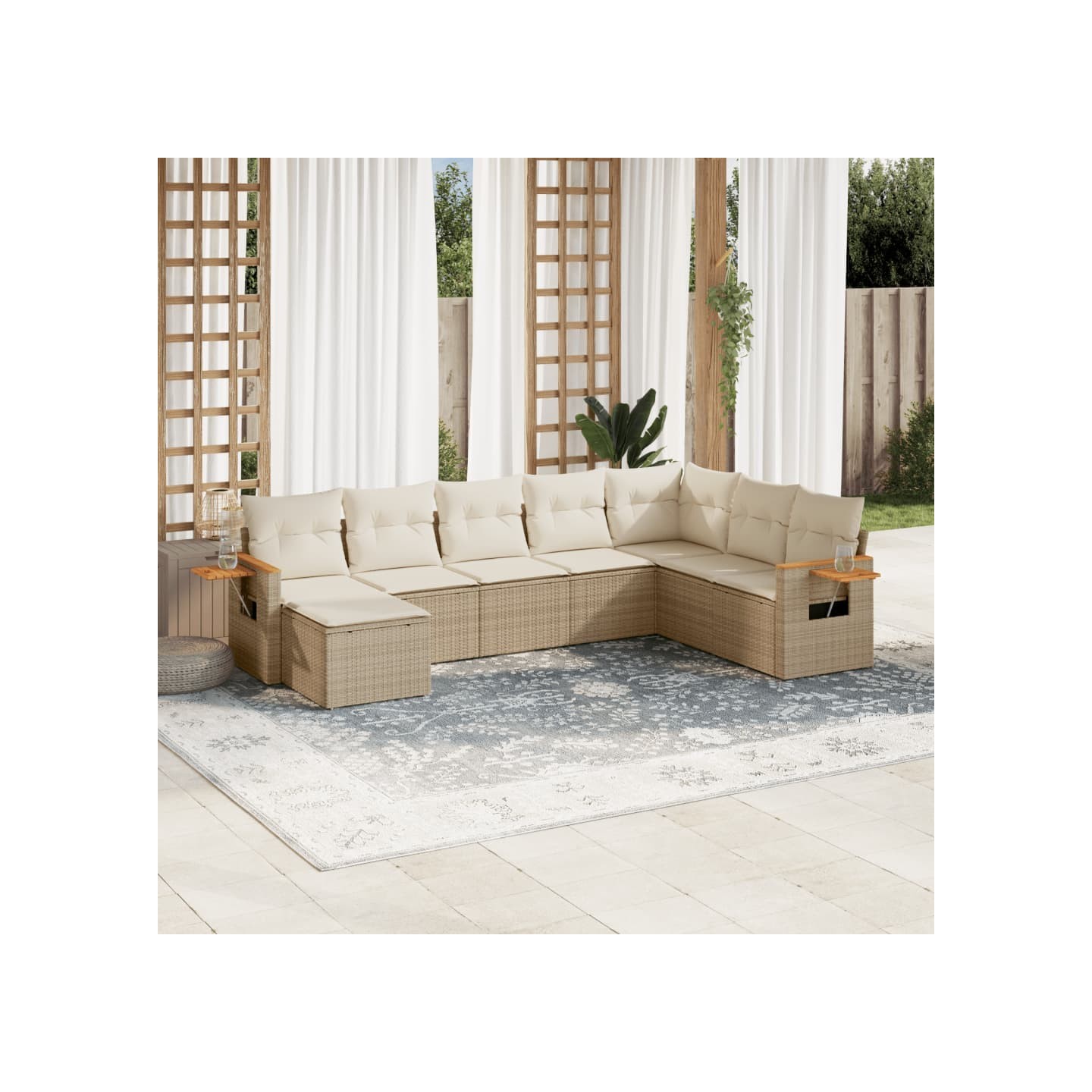 Salon de jardin avec coussins 8 pcs beige résine tressée