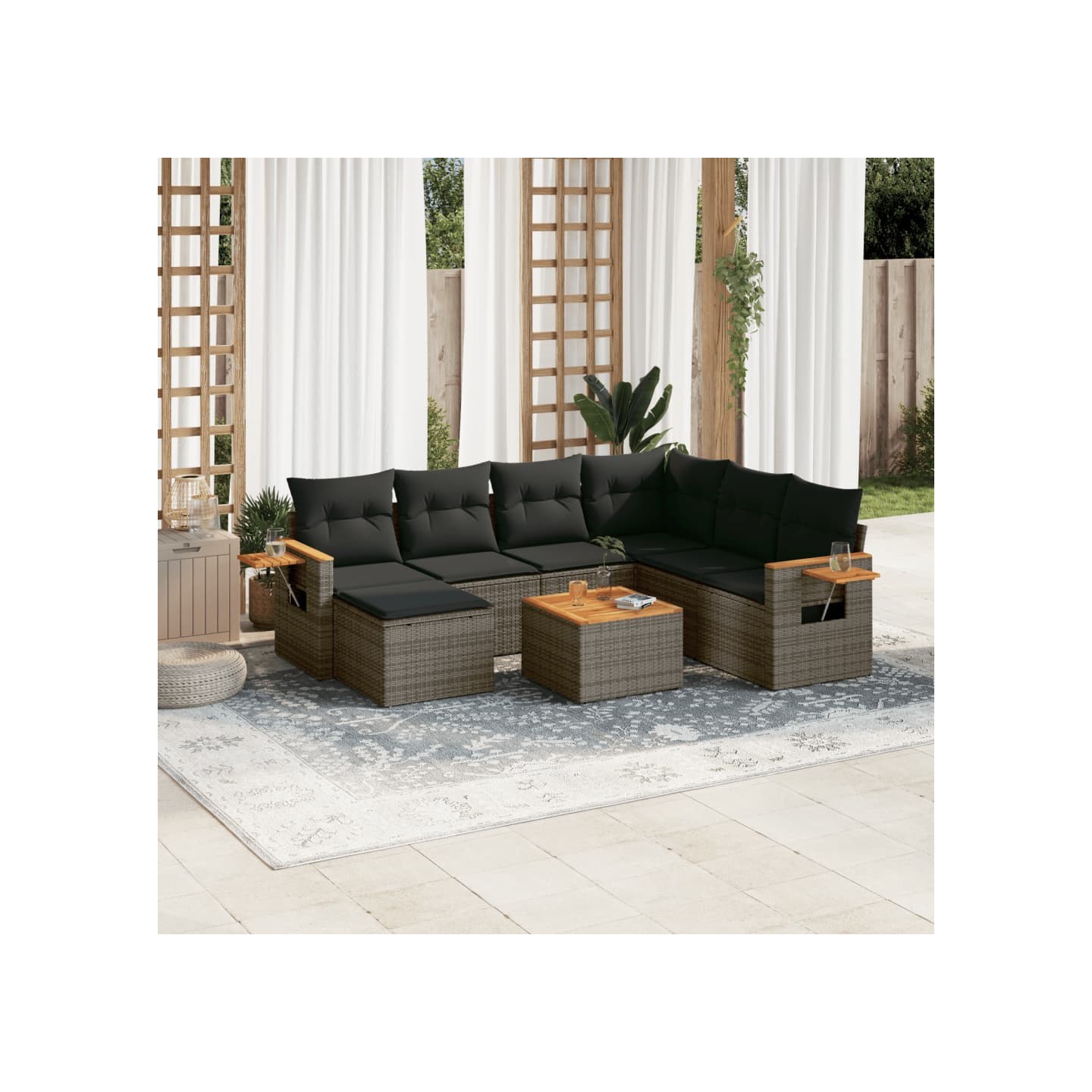 Salon de jardin 8 pcs avec coussins gris résine tressée