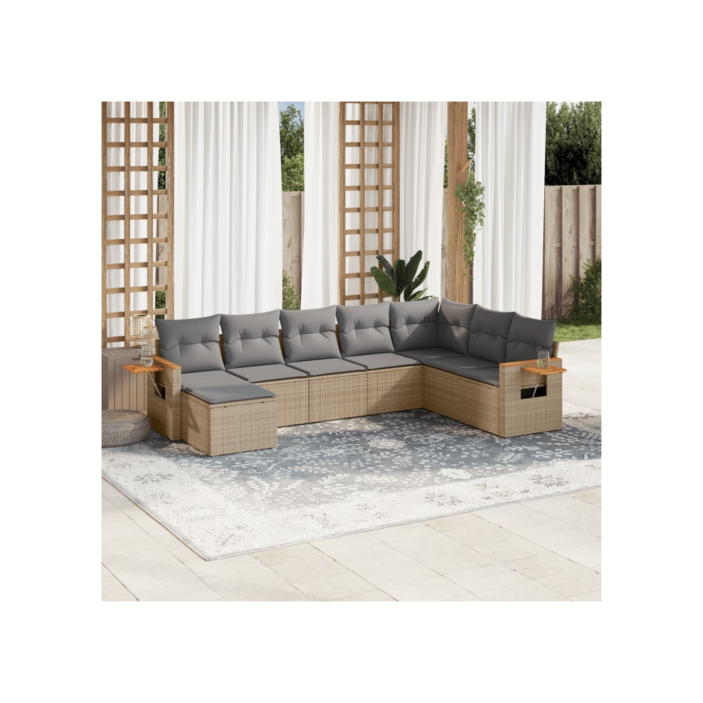 Salon de jardin avec coussins 8 pcs beige résine tressée