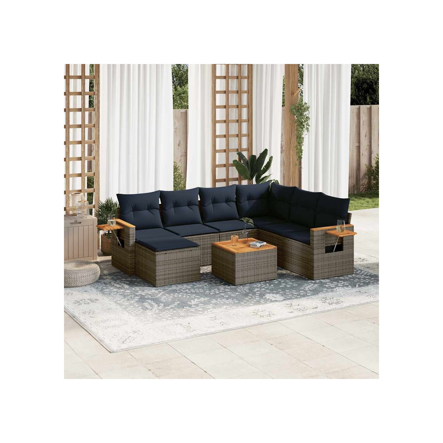 Salon de jardin 8 pcs avec coussins gris résine tressée
