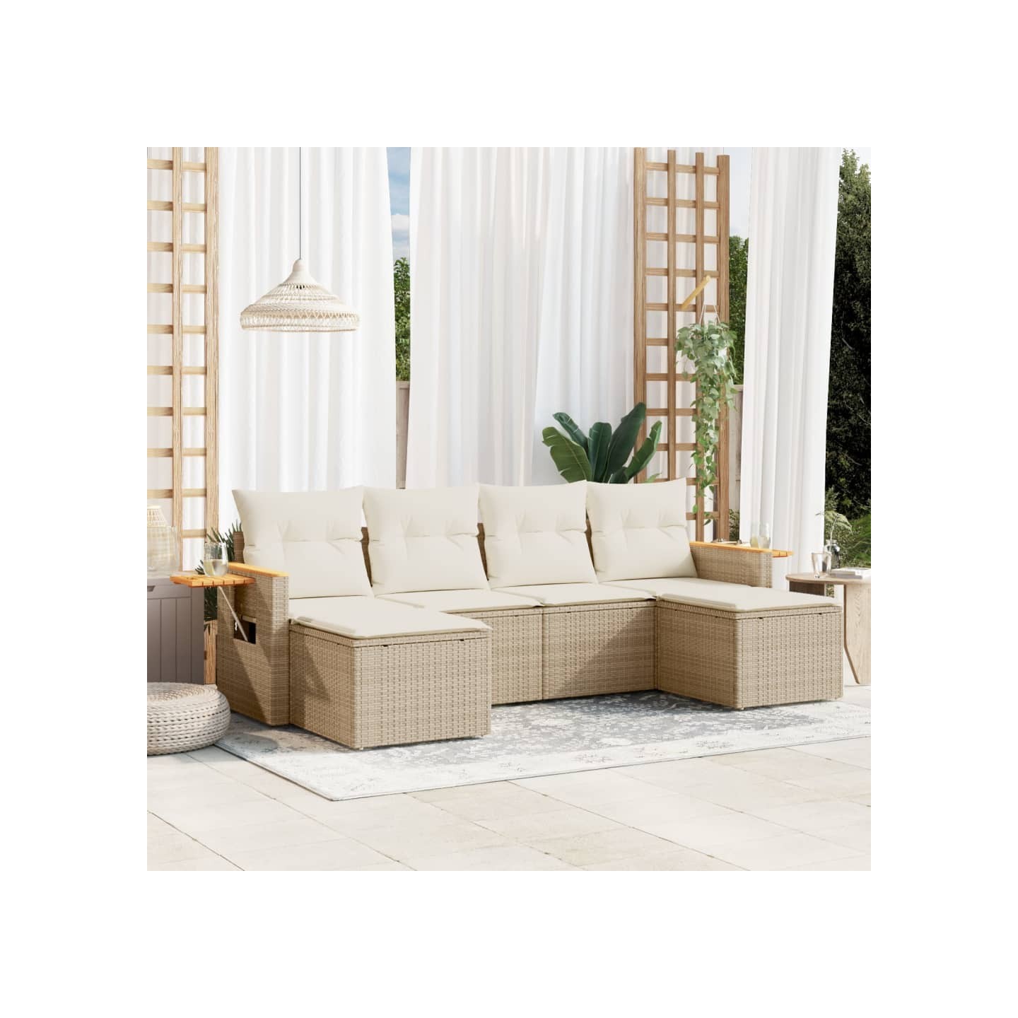 Salon de jardin avec coussins 6 pcs beige résine tressée