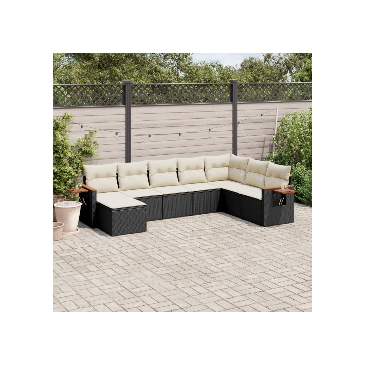 Salon de jardin 8 pcs avec coussins noir résine tressée