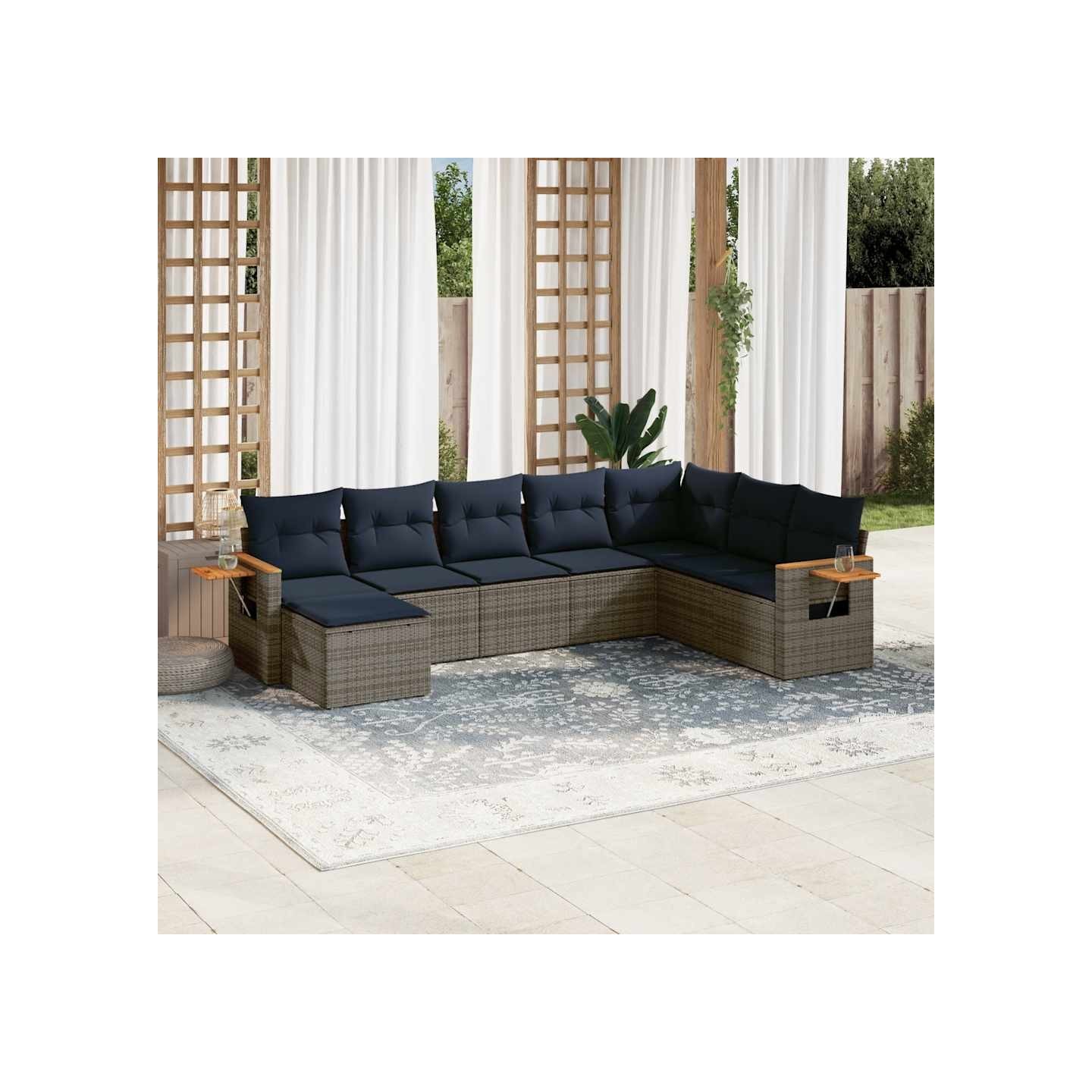 Salon de jardin 8 pcs avec coussins gris résine tressée