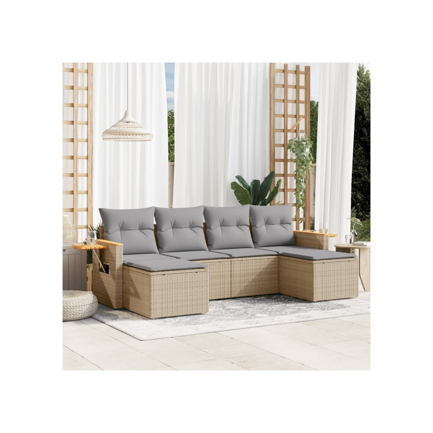 Salon de jardin avec coussins 6 pcs beige résine tressée