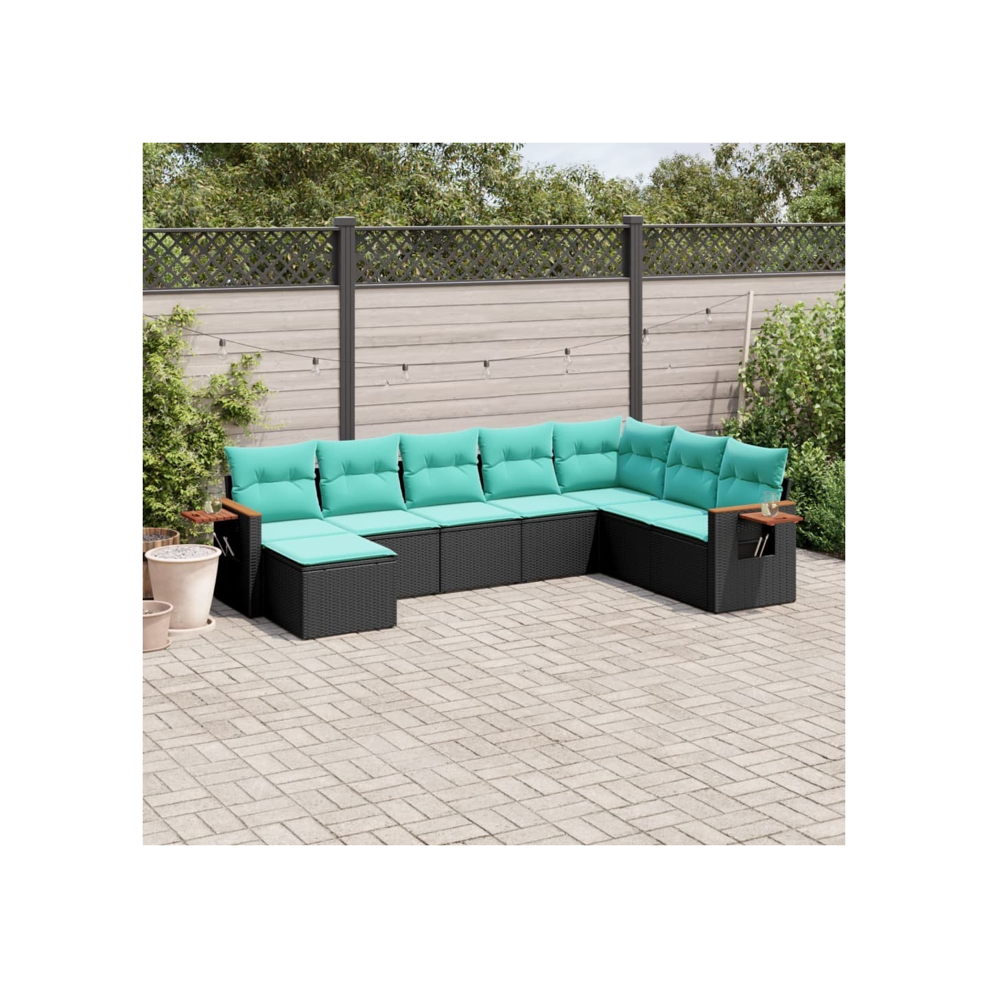 Salon de jardin 8 pcs avec coussins noir résine tressée