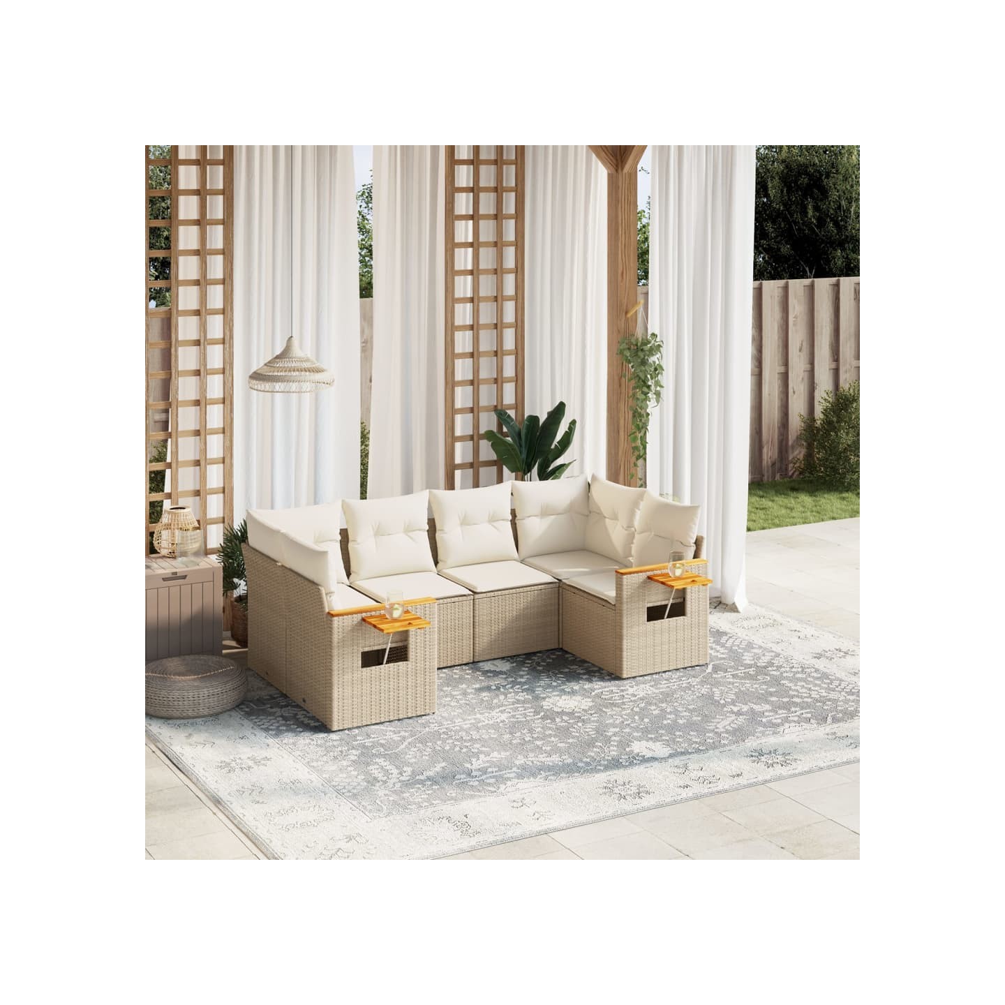 Salon de jardin avec coussins 6 pcs beige résine tressée