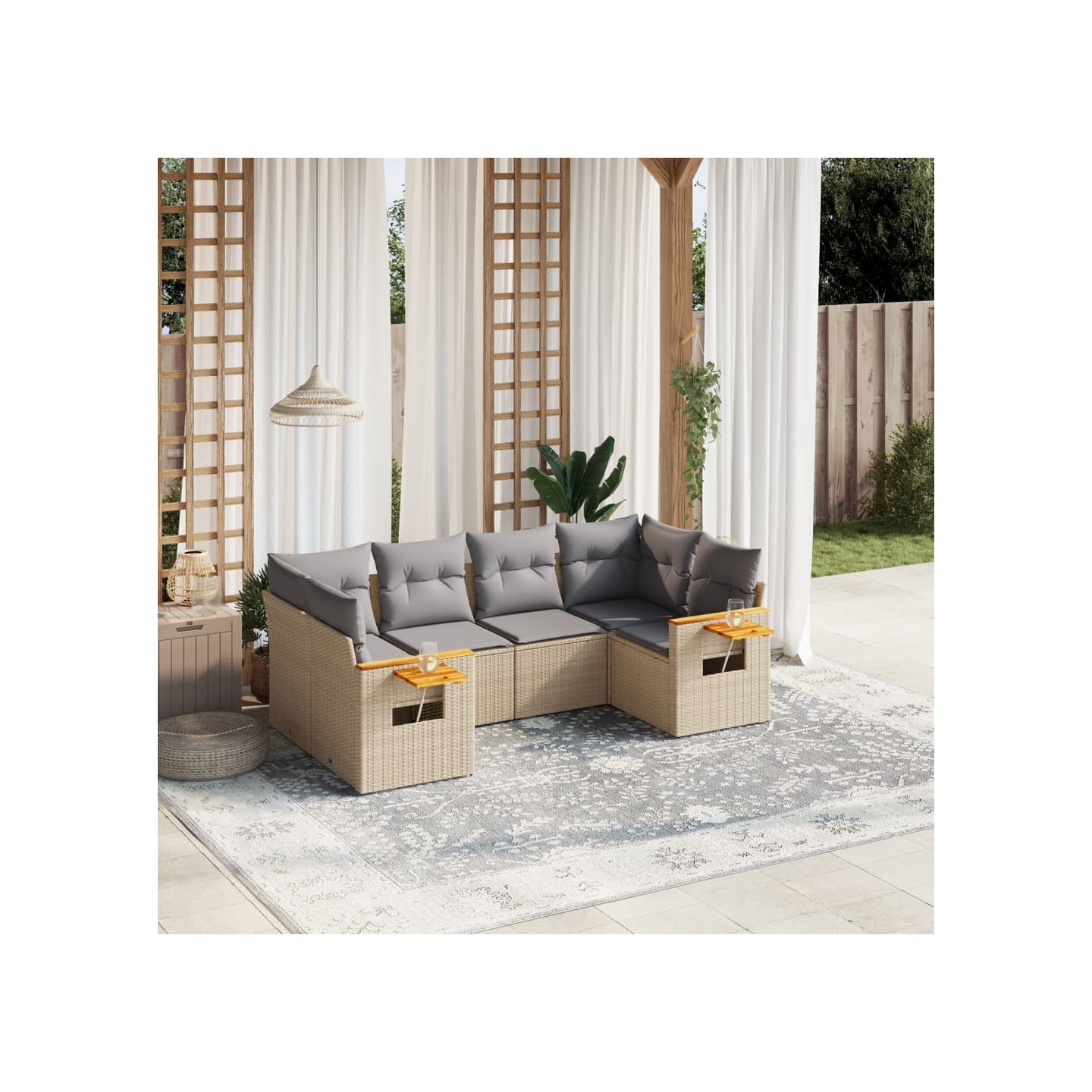 Salon de jardin avec coussins 6 pcs beige résine tressée