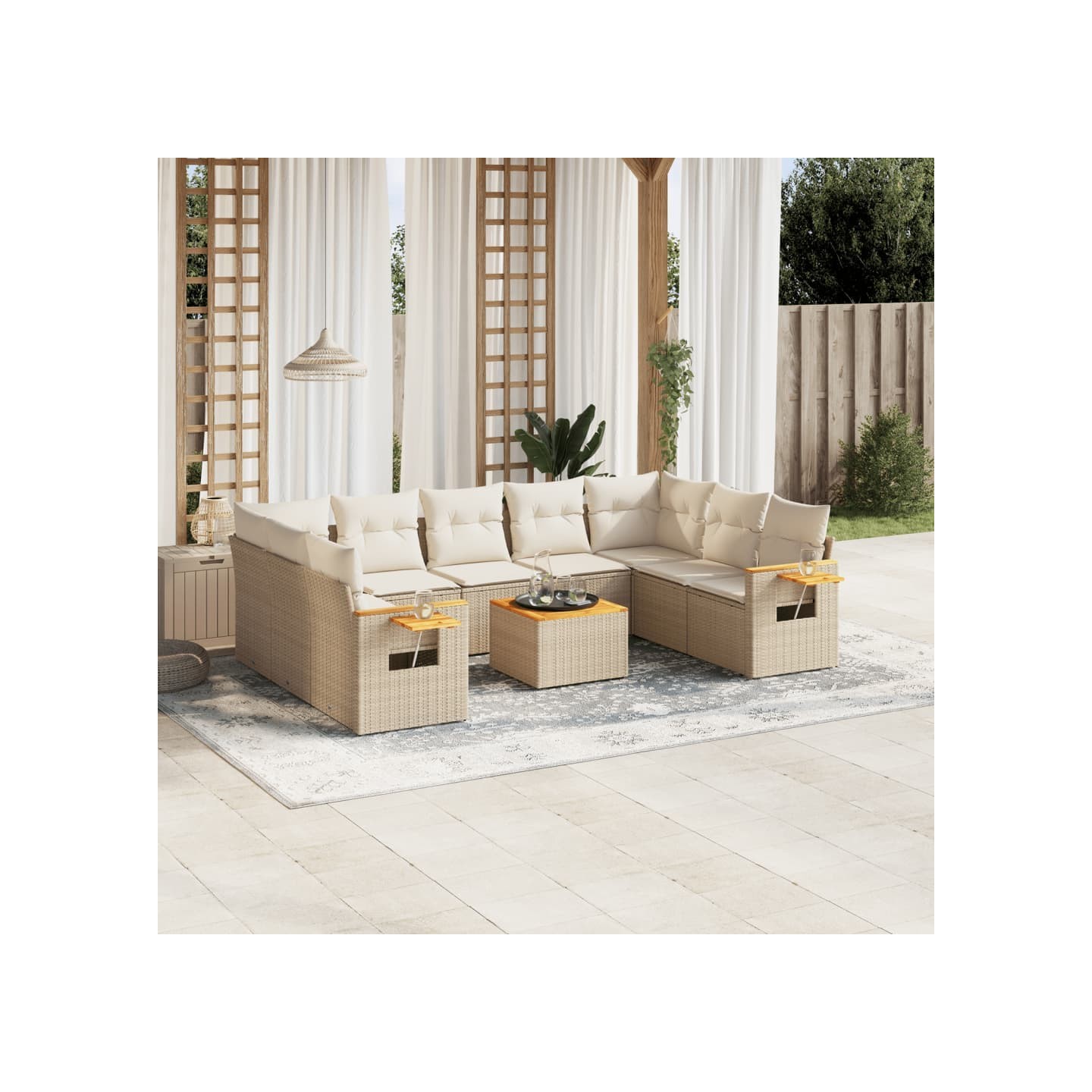 Salon de jardin avec coussins 10 pcs beige résine tressée