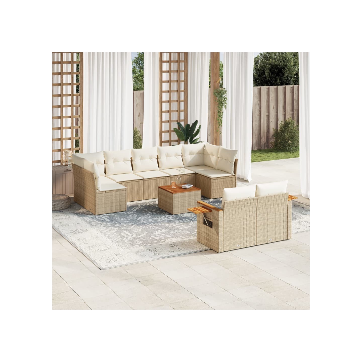 Salon de jardin avec coussins 10 pcs beige résine tressée