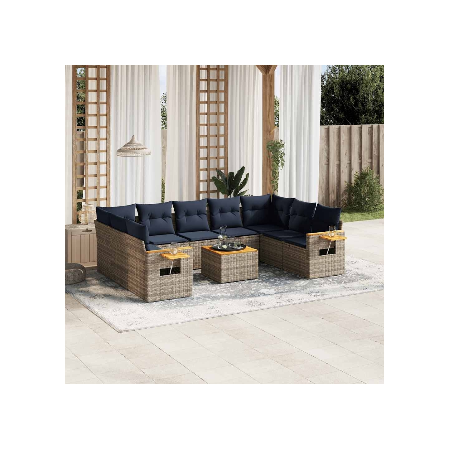 Salon de jardin 10 pcs avec coussins gris résine tressée