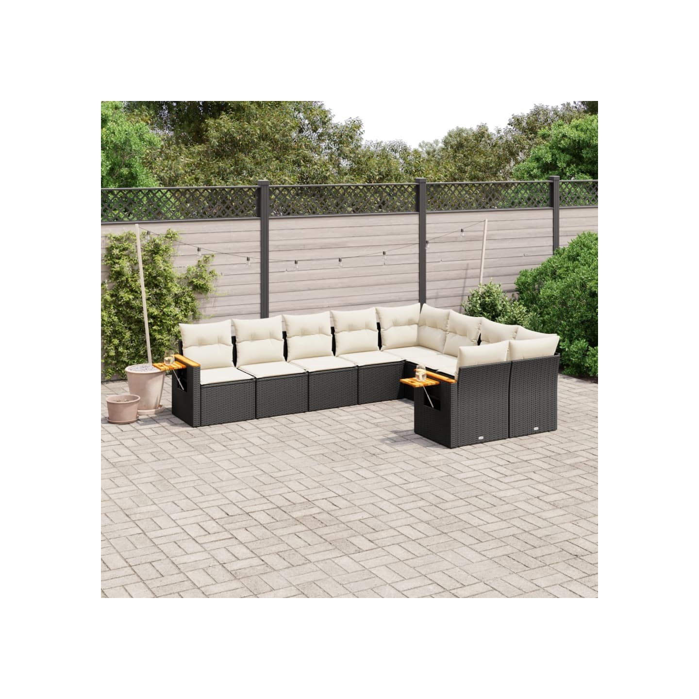 Salon de jardin 9 pcs avec coussins noir résine tressée