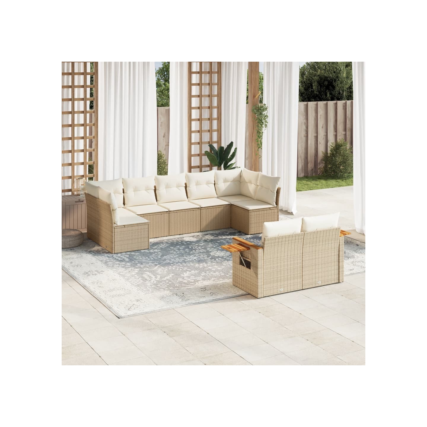Salon de jardin avec coussins 9 pcs beige résine tressée