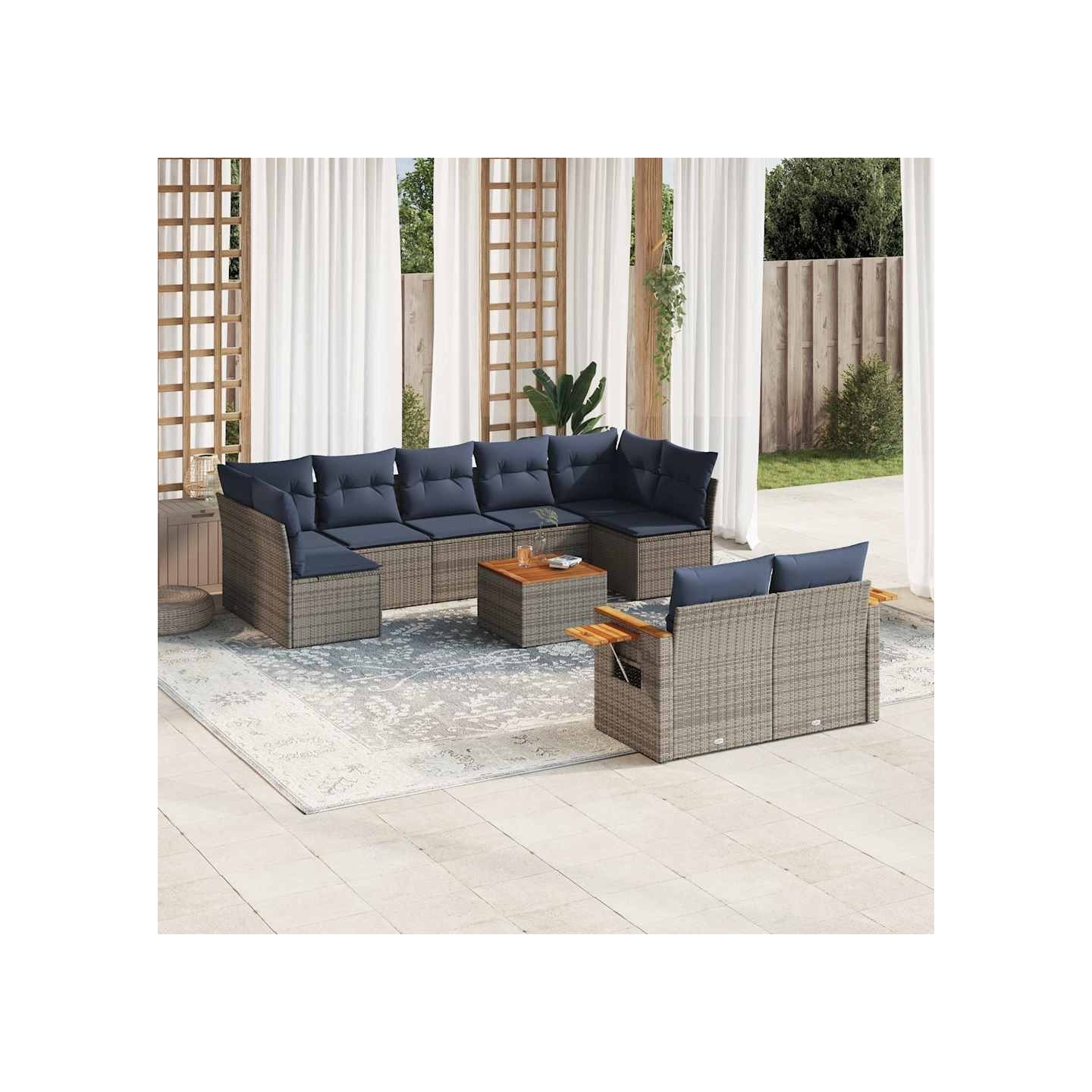 Salon de jardin 10 pcs avec coussins gris résine tressée