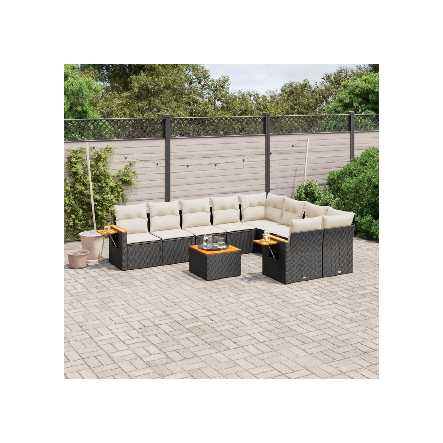 Salon de jardin 10 pcs avec coussins noir résine tressée