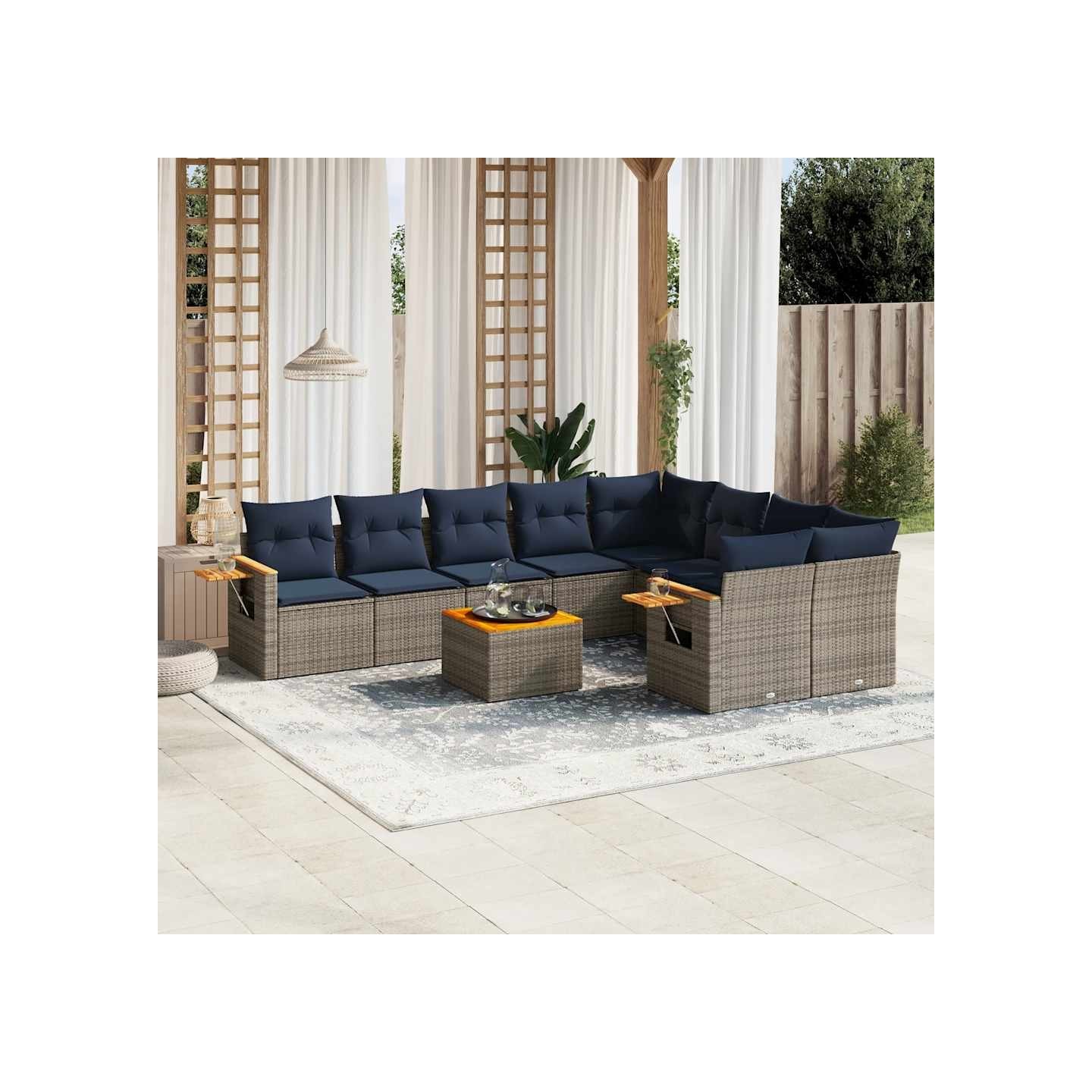 Salon de jardin 10 pcs avec coussins gris résine tressée