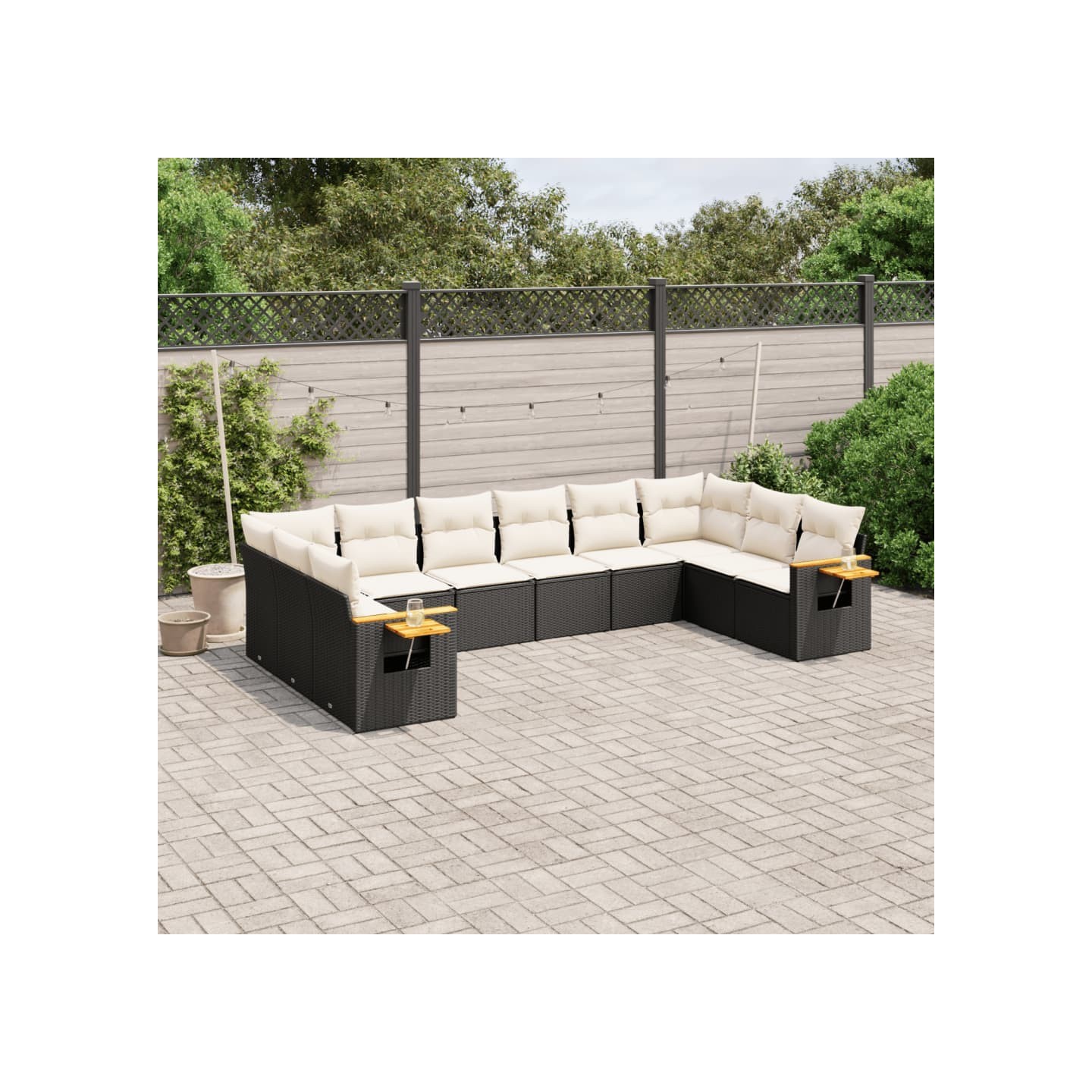 Salon de jardin 10 pcs avec coussins noir résine tressée