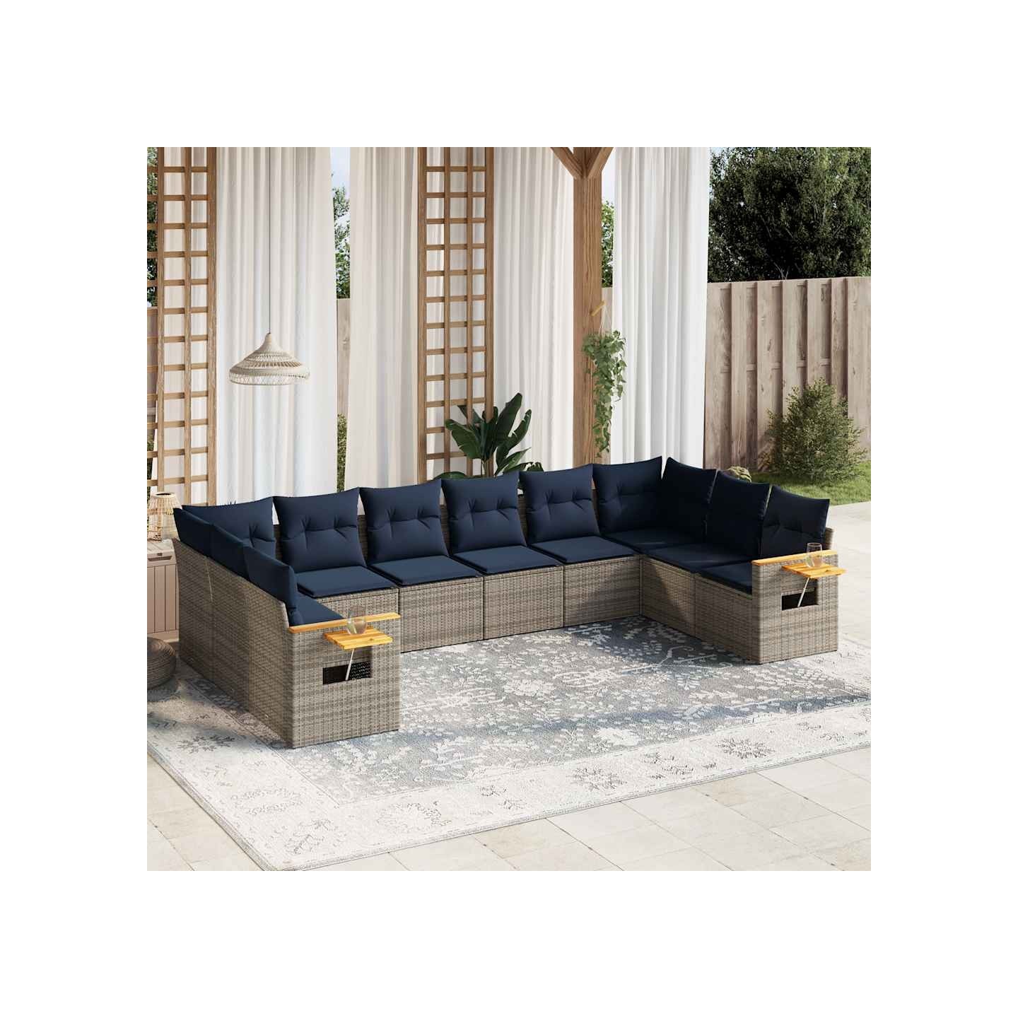 Salon de jardin 10 pcs avec coussins gris résine tressée