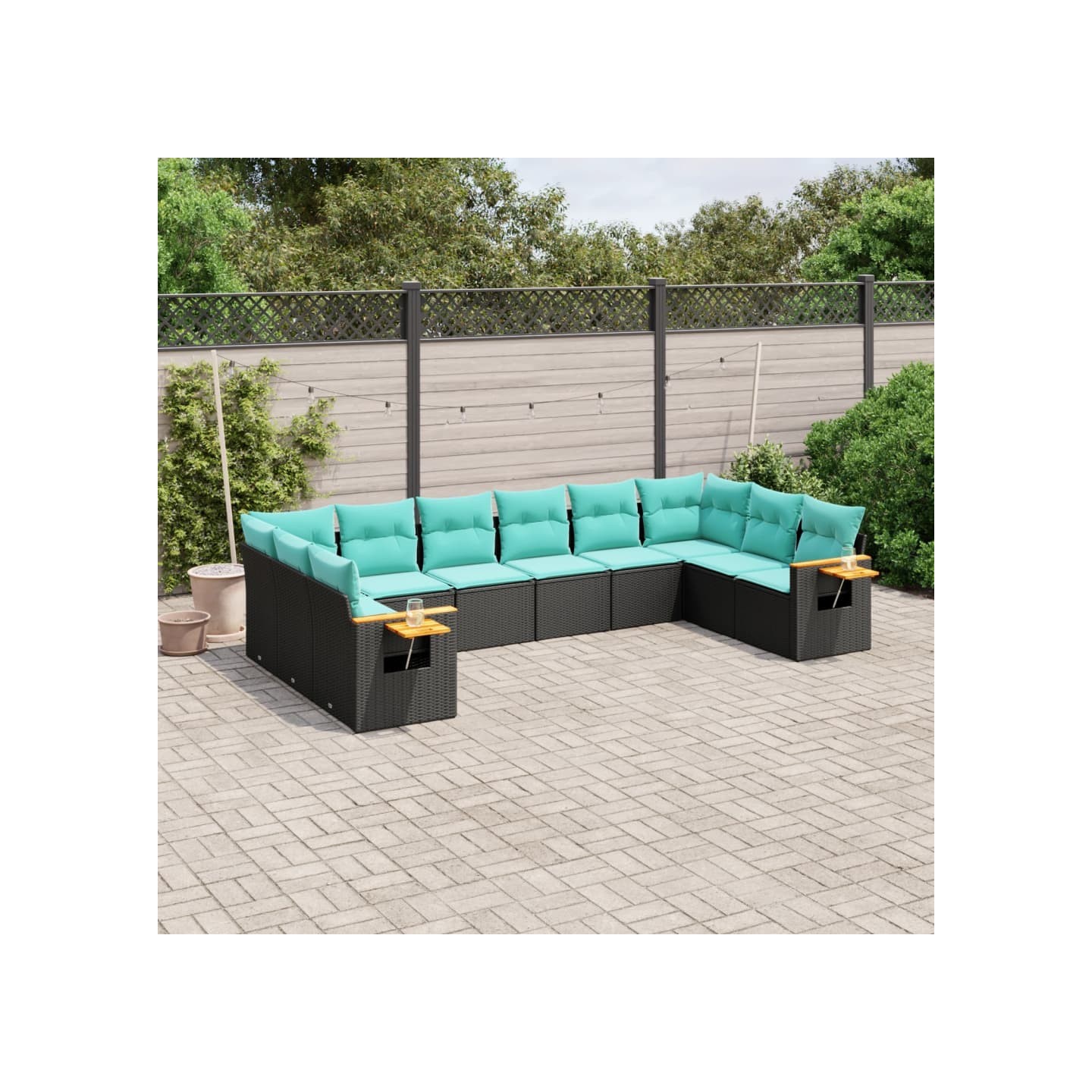Salon de jardin 10 pcs avec coussins noir résine tressée