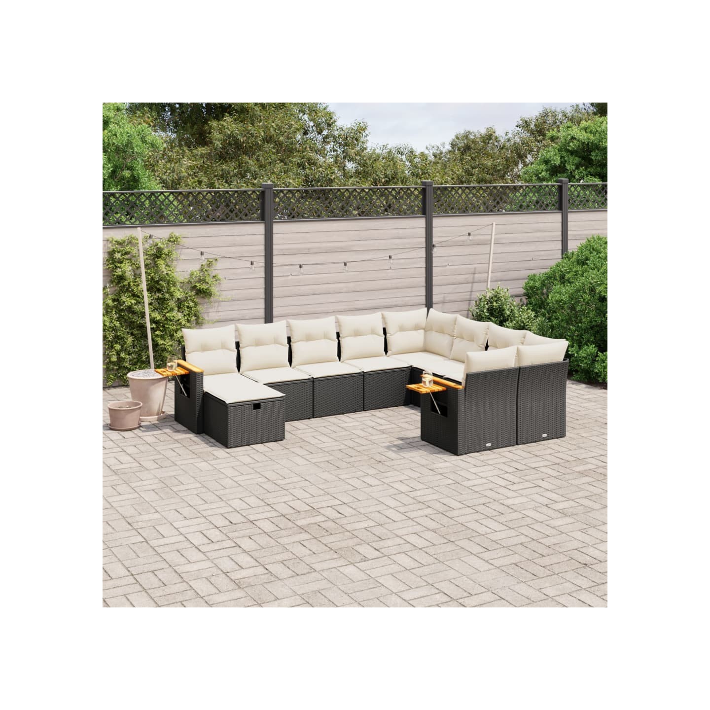 Salon de jardin 10 pcs avec coussins noir résine tressée