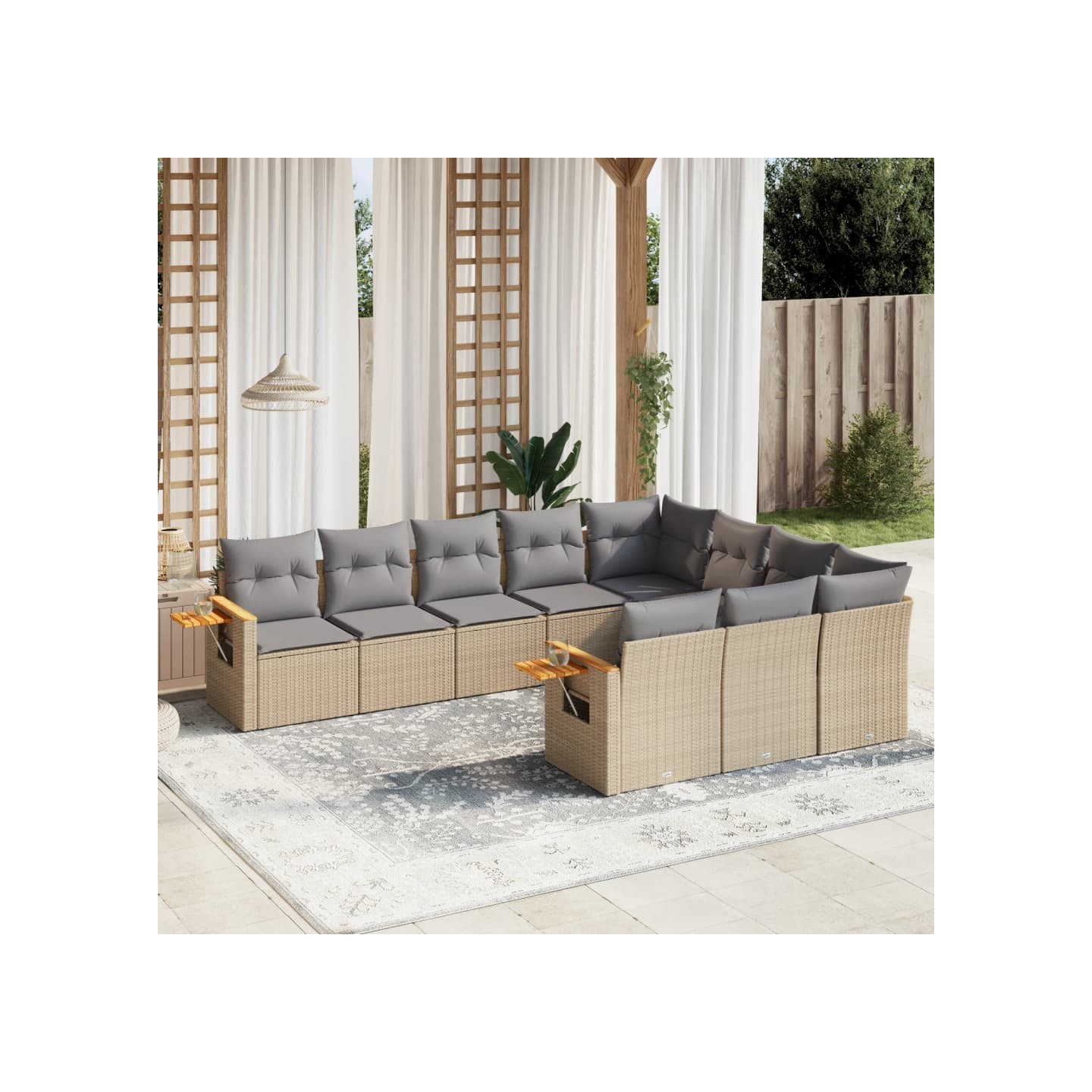 Salon de jardin avec coussins 10 pcs beige résine tressée
