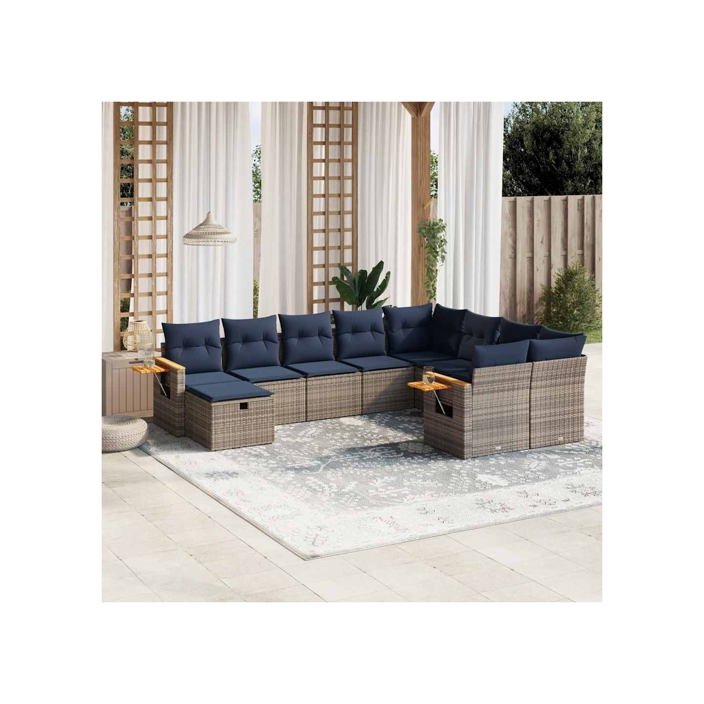 Salon de jardin 10 pcs avec coussins gris résine tressée