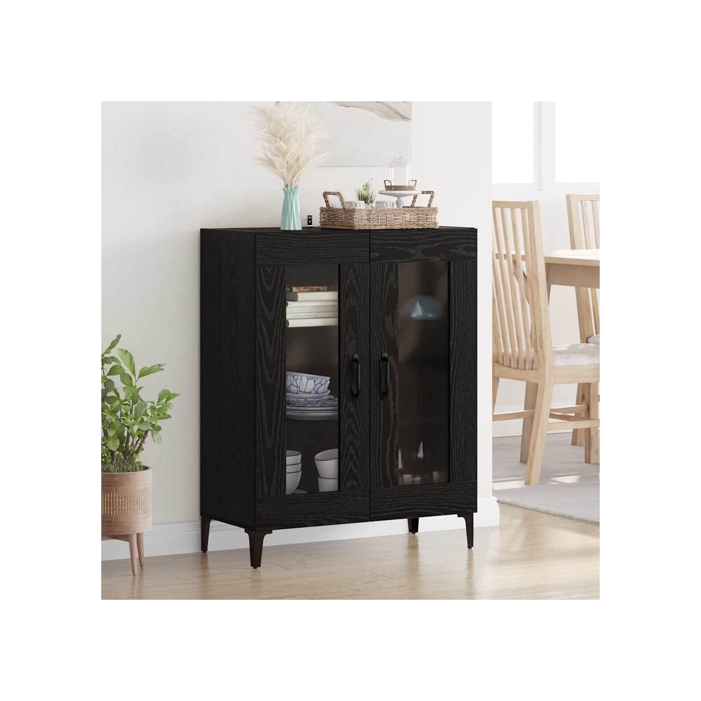 Buffet Chêne noir 69,5 x 34 x 90 cm Bois d'ingénierie et fer