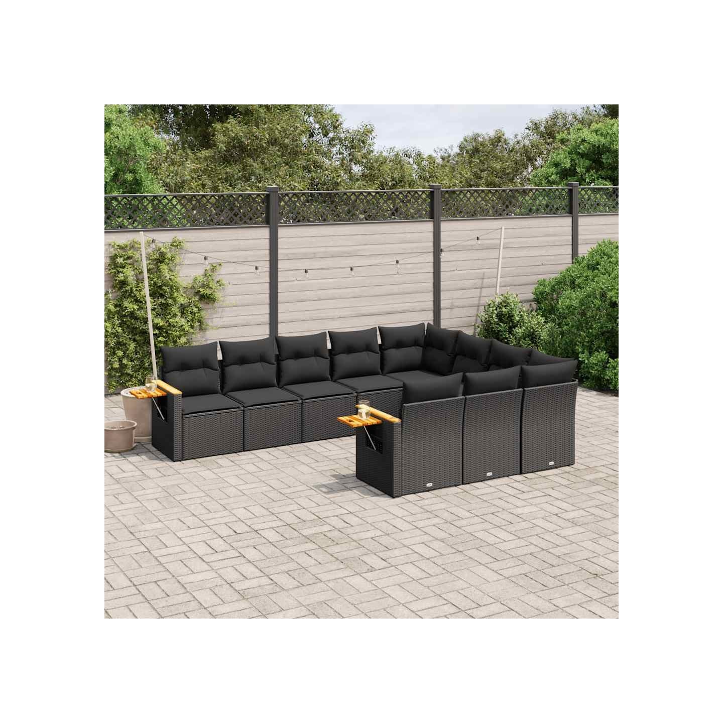 Salon de jardin 10 pcs avec coussins noir résine tressée