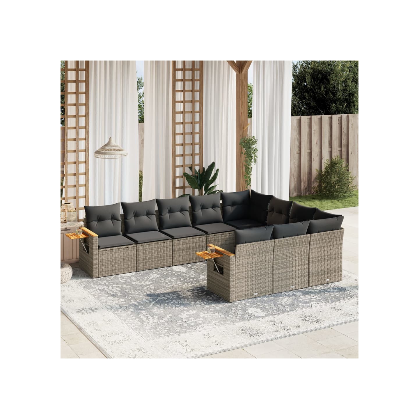 Salon de jardin avec coussins 10 pcs gris résine tressée