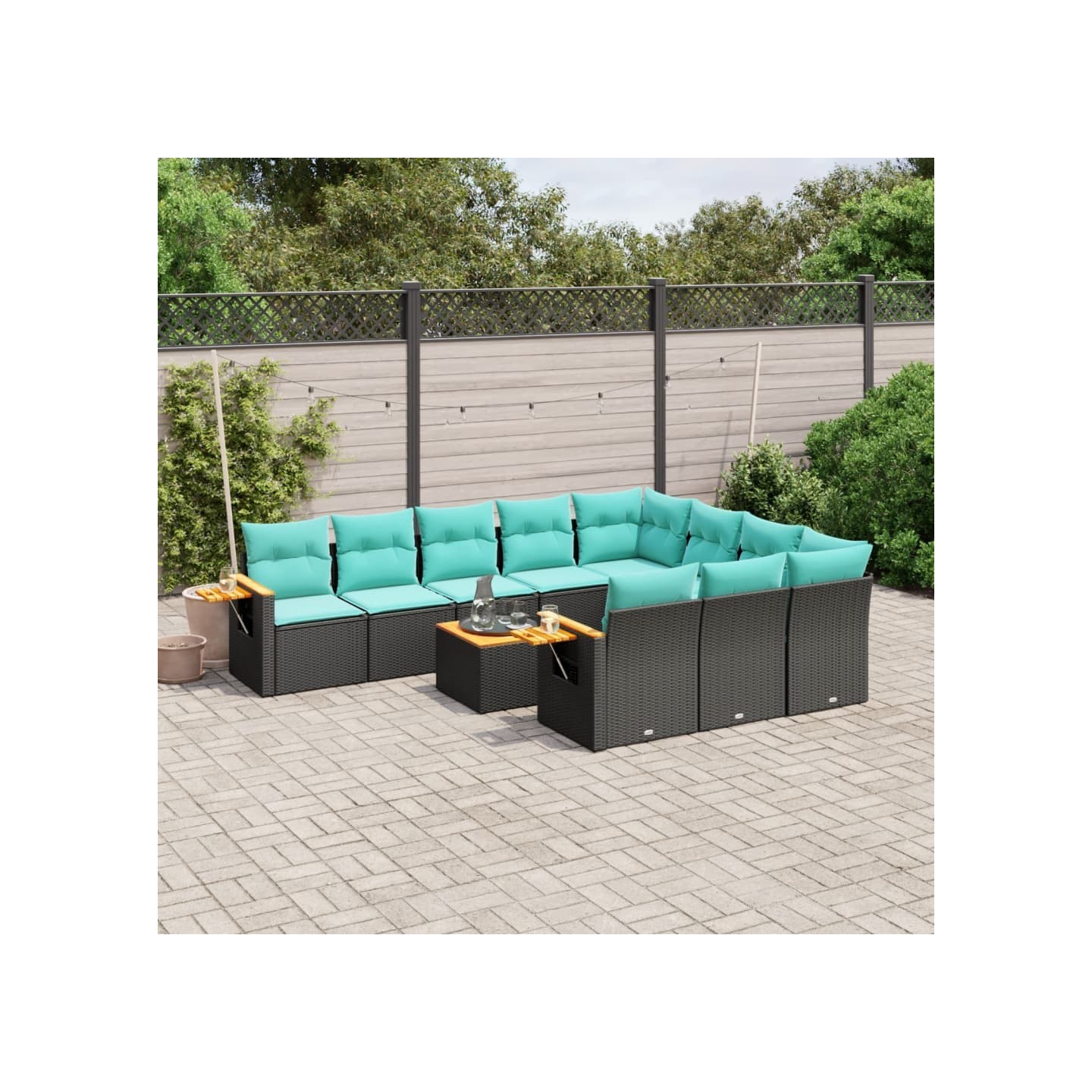 Salon de jardin 11 pcs avec coussins noir résine tressée