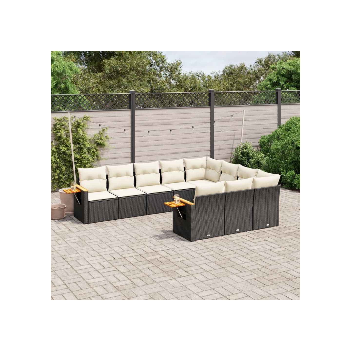 Salon de jardin 10 pcs avec coussins noir résine tressée