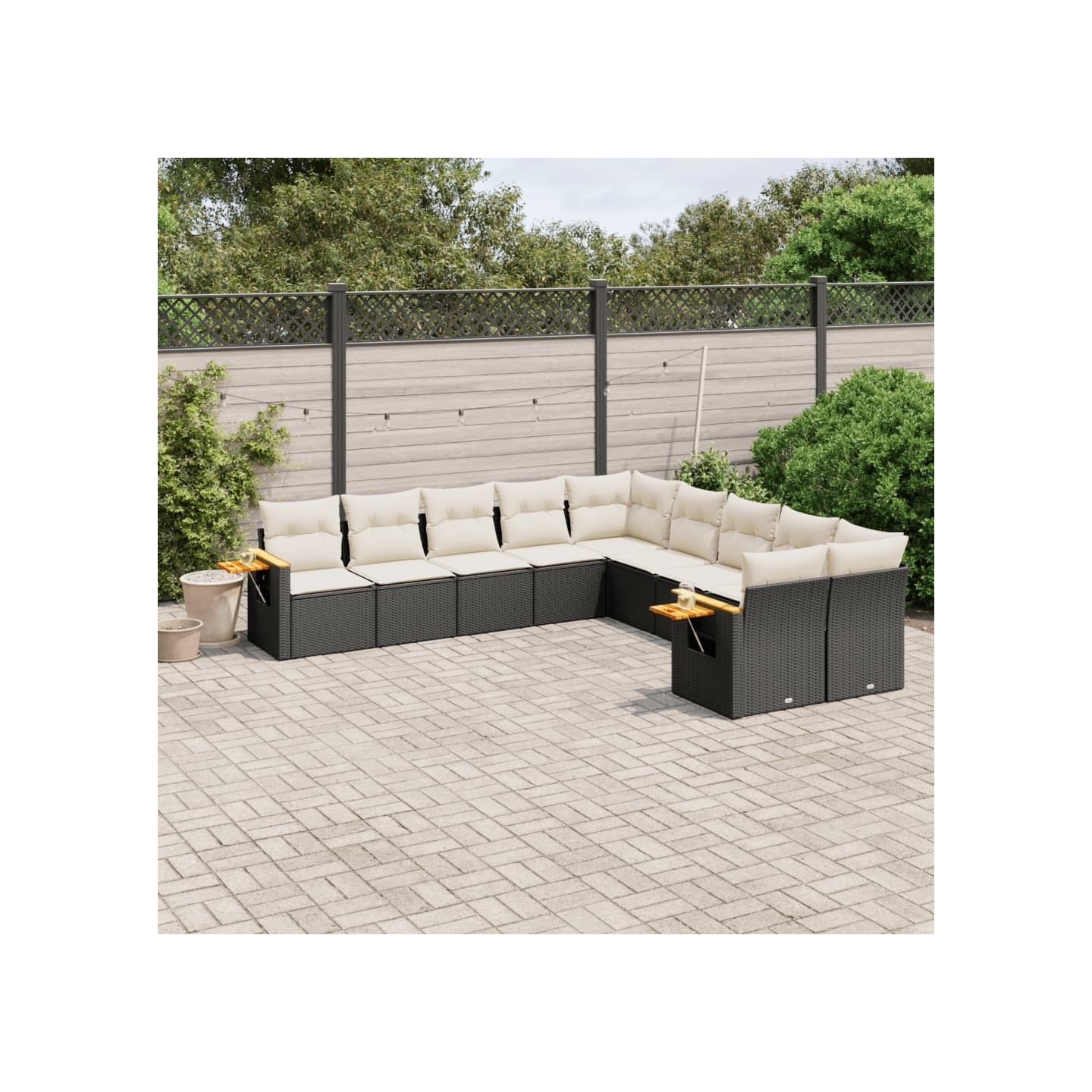 Salon de jardin 10 pcs avec coussins noir résine tressée
