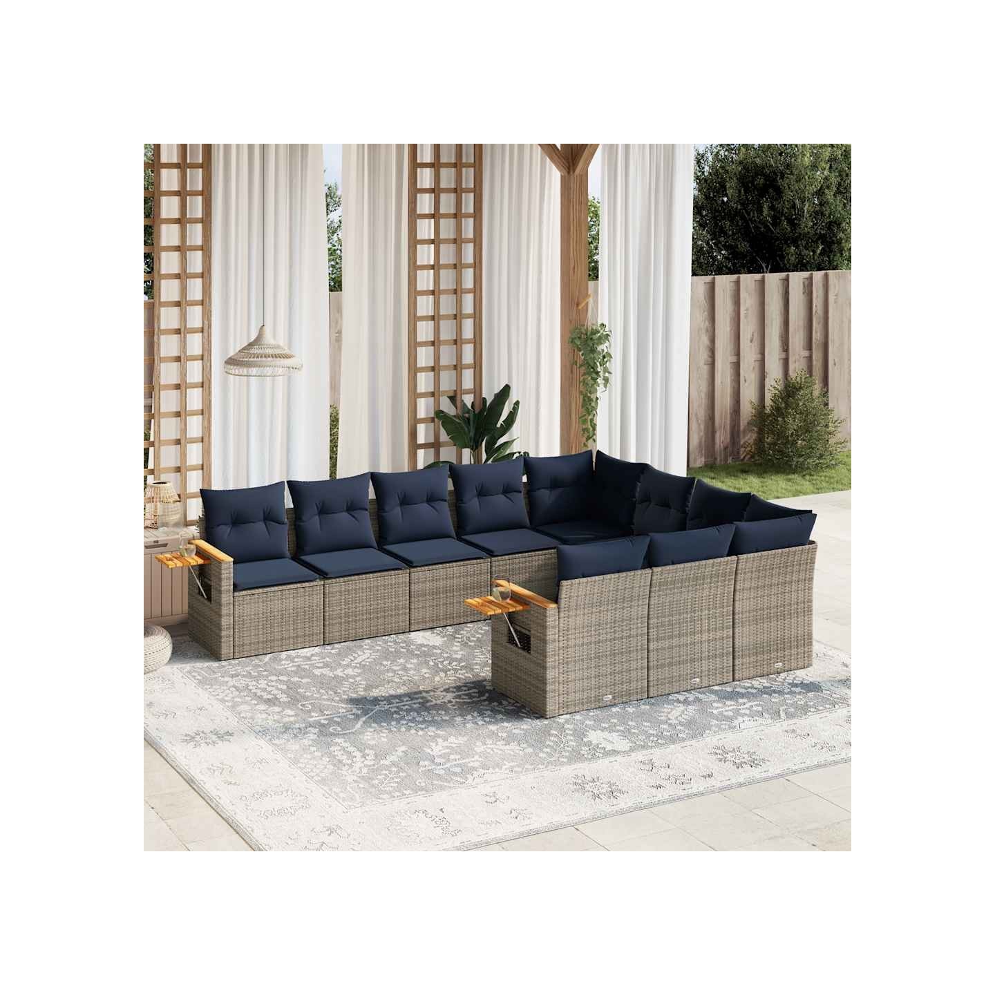 Salon de jardin 10 pcs avec coussins gris résine tressée