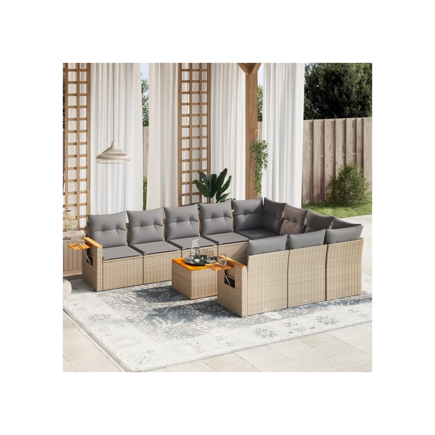 Salon de jardin 11 pcs avec coussins beige résine tressée