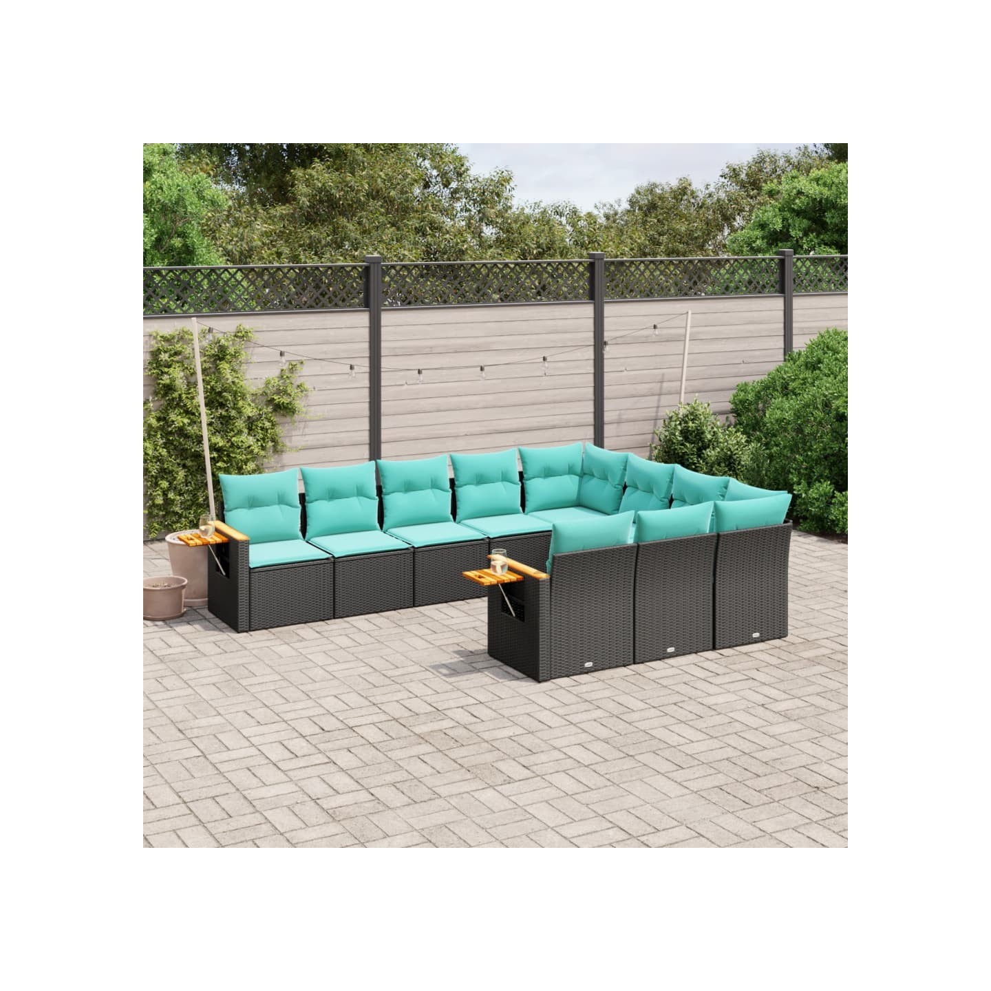 Salon de jardin 10 pcs avec coussins noir résine tressée