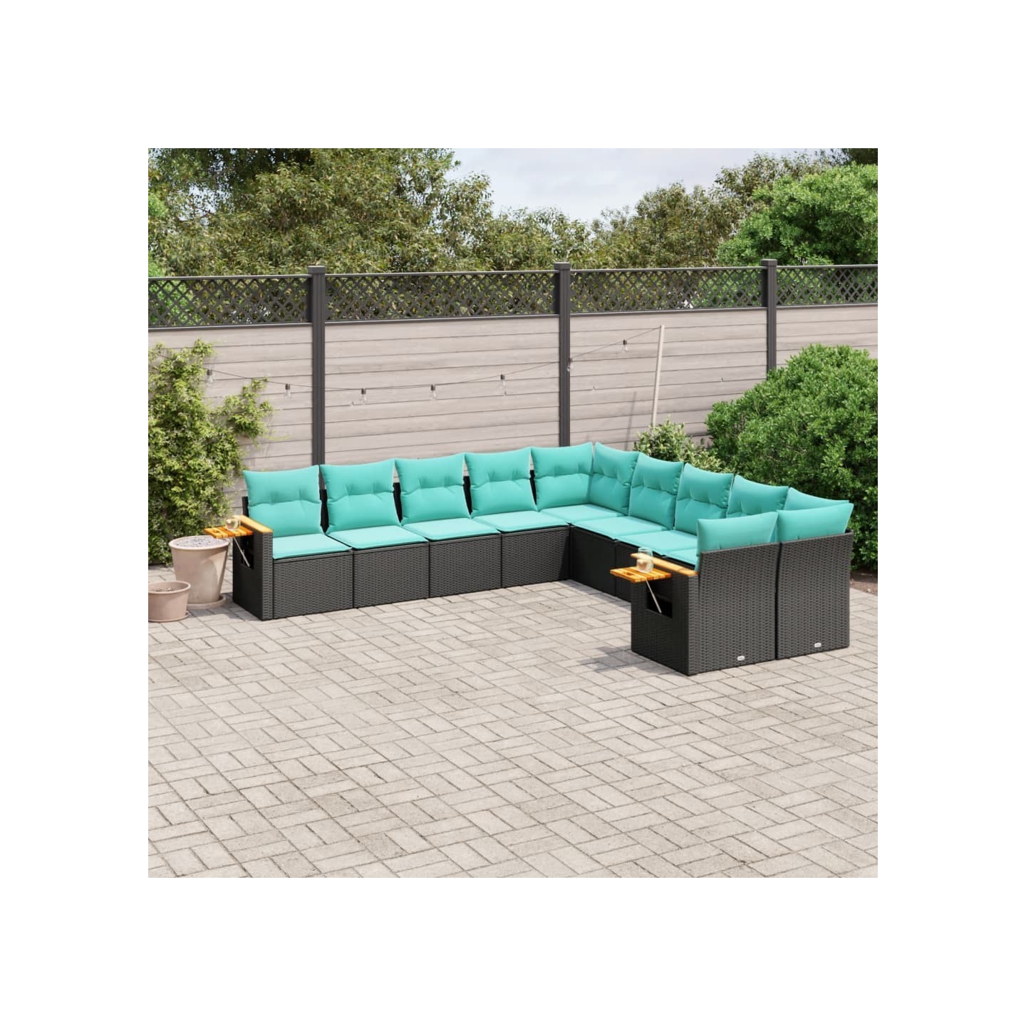 Salon de jardin 10 pcs avec coussins noir résine tressée