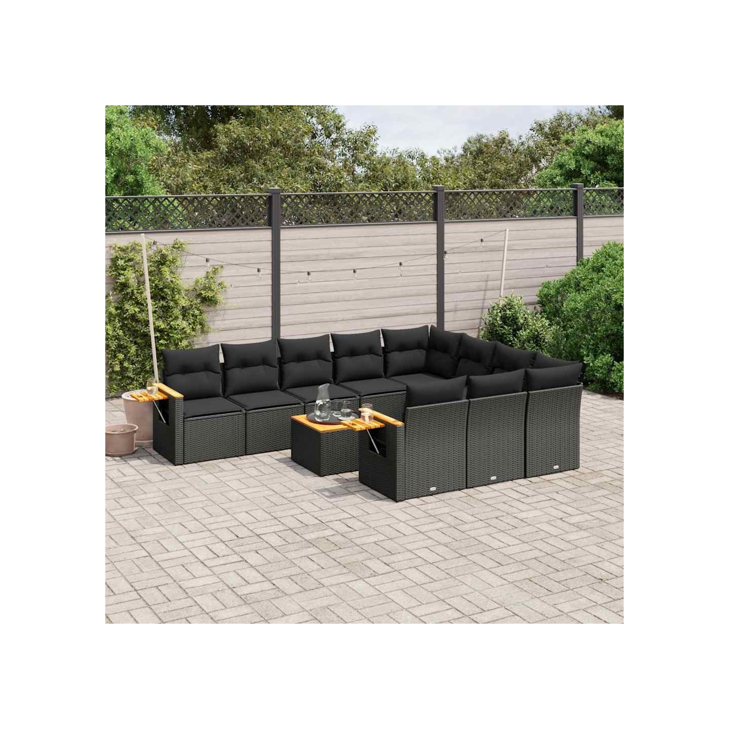 Salon de jardin 11 pcs avec coussins noir résine tressée