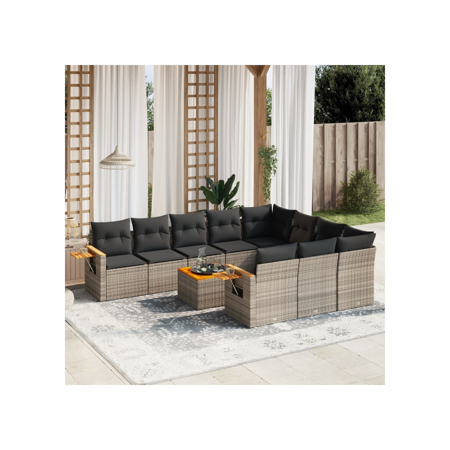 Salon de jardin 11 pcs avec coussins gris résine tressée