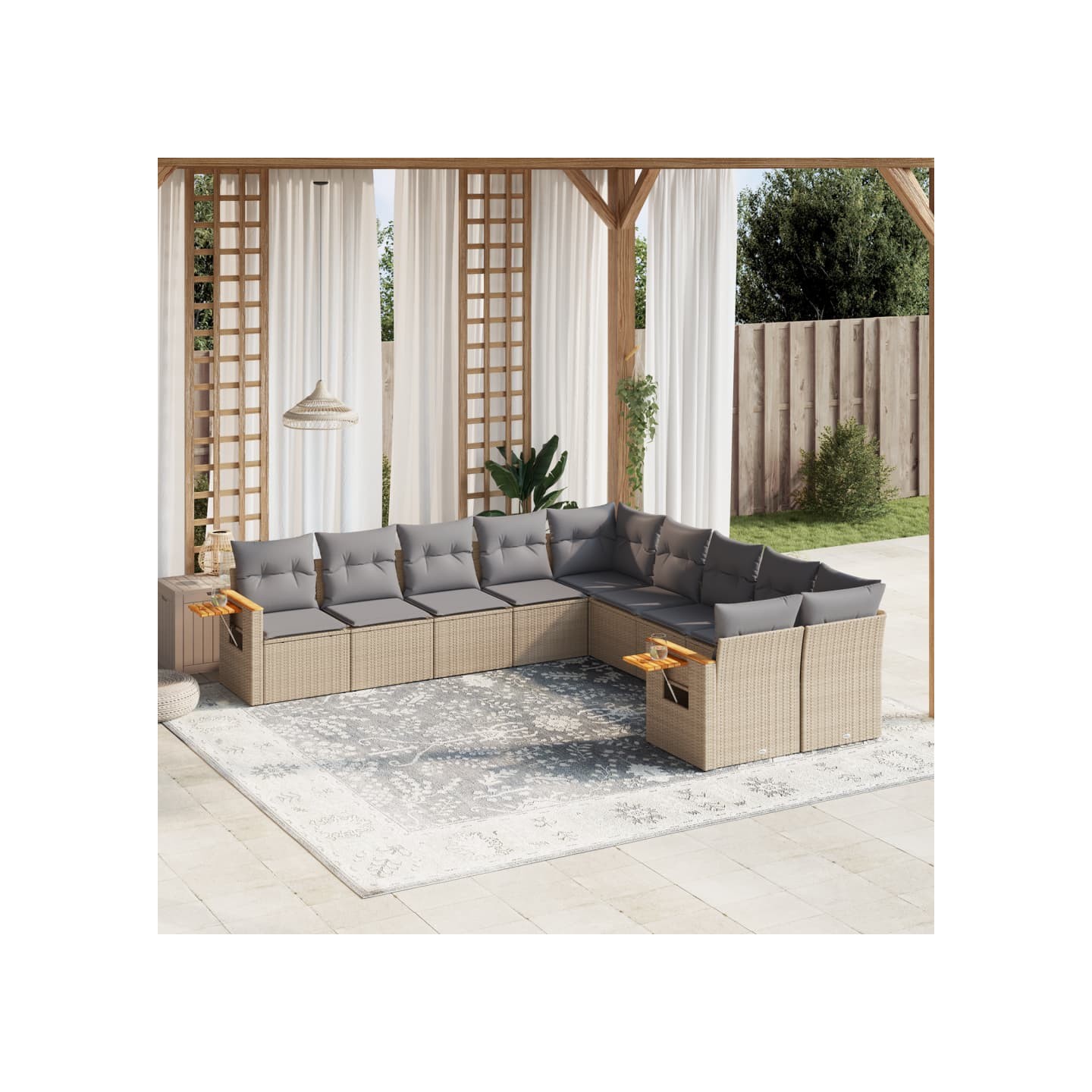 Salon de jardin avec coussins 10 pcs beige résine tressée